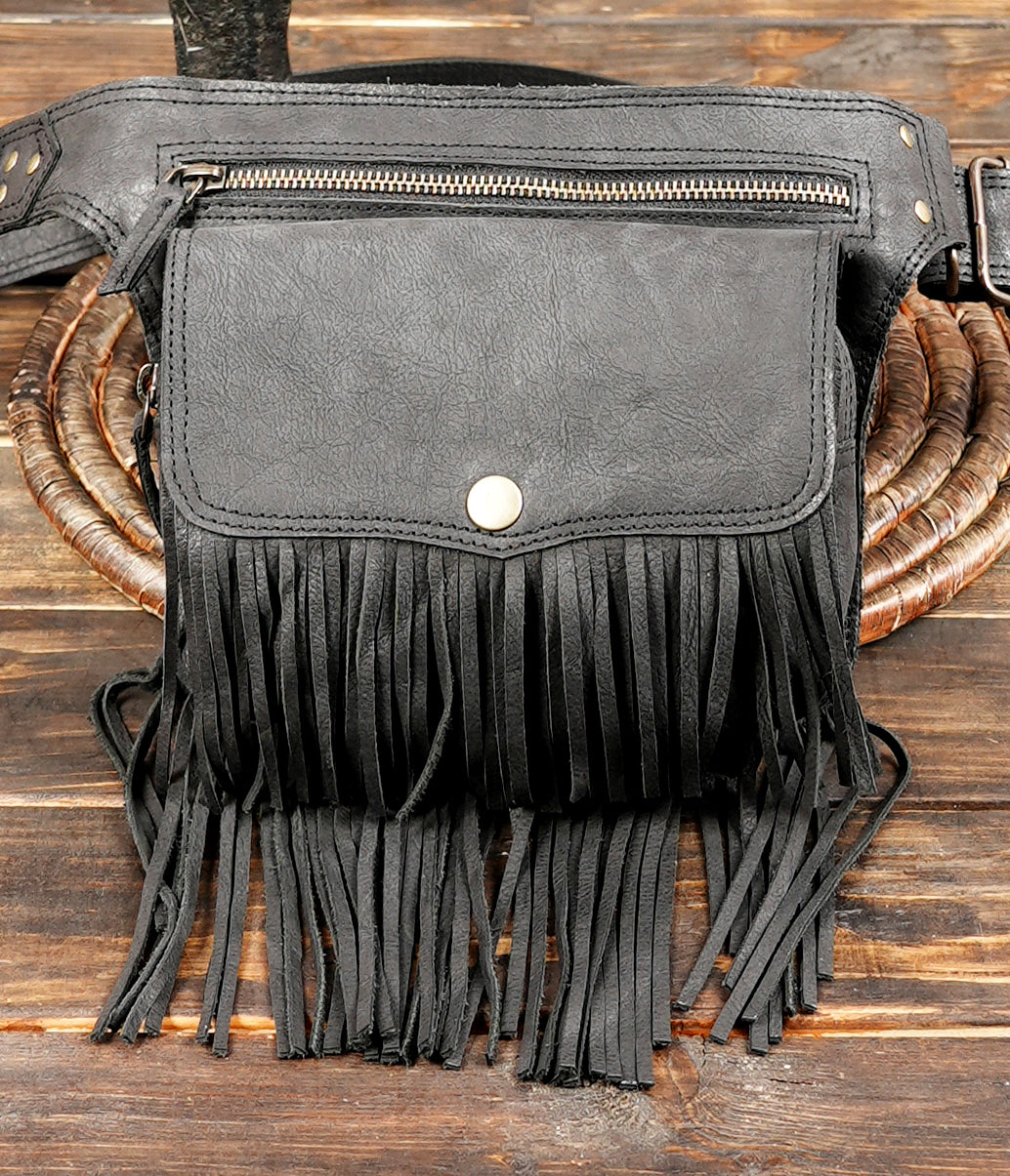 Genuine Leather Fringe Belt Bag: Boho Festival Waist Bag