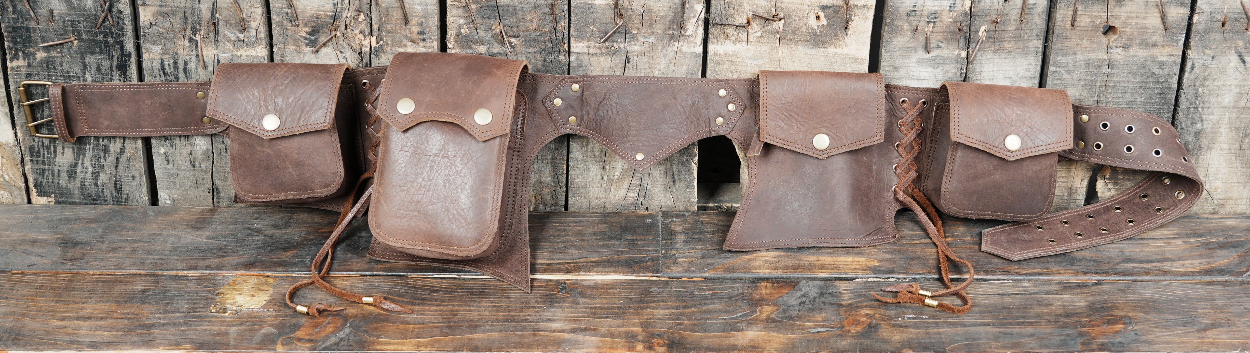 Handmade leather hip belt with classic metal studs