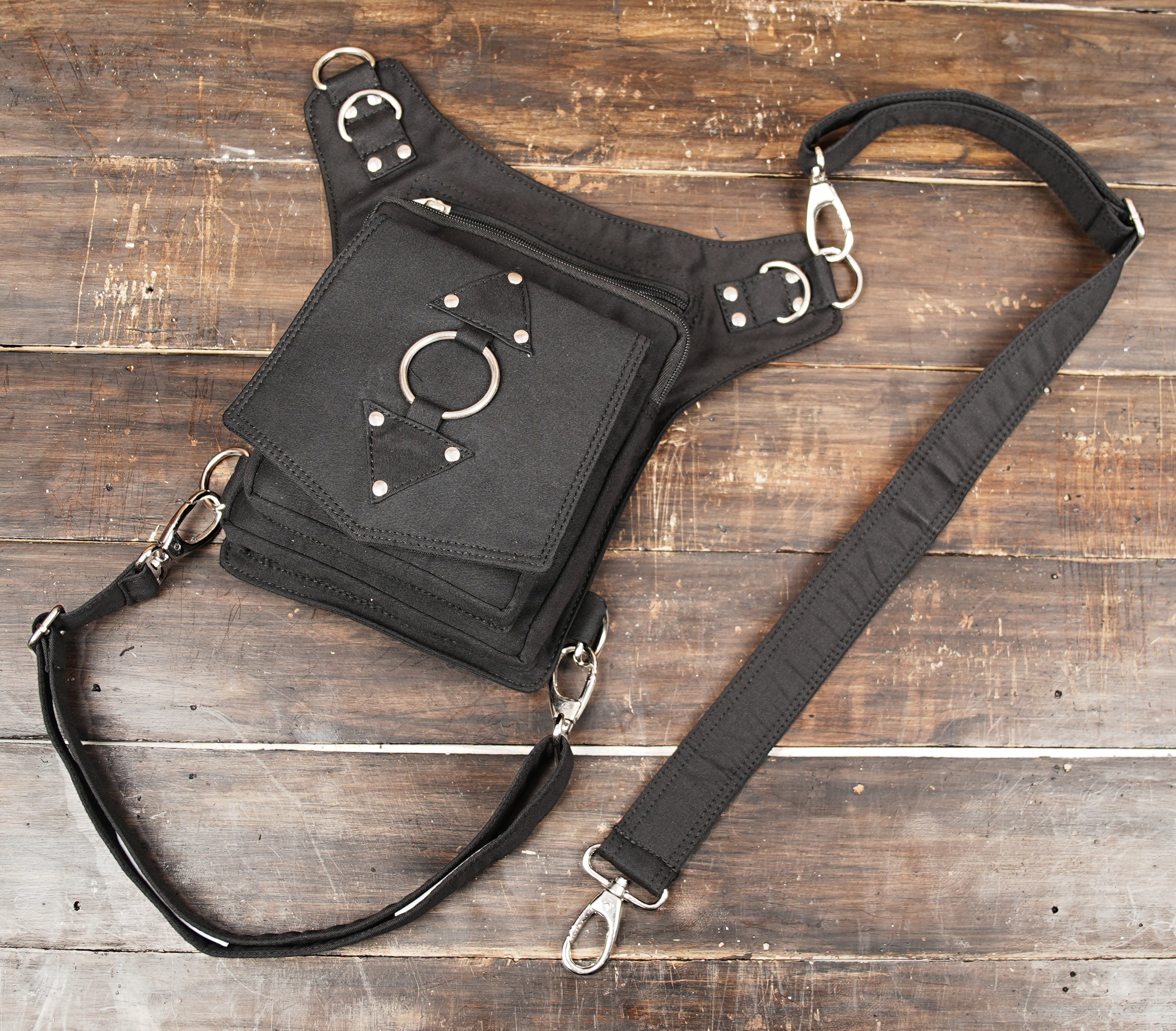 Cotton thigh holster pouch with utility storage and festival style design