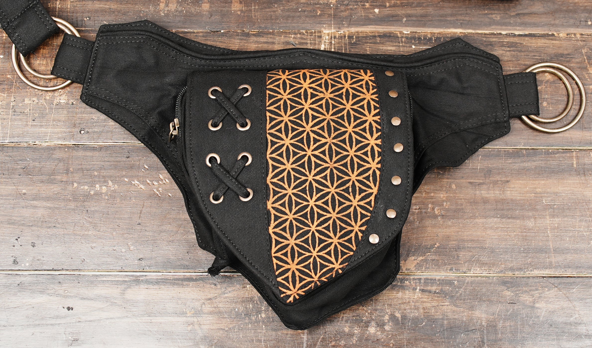 Boho Festival Waist Pack with Sacred Geometry Design and Secure Closure