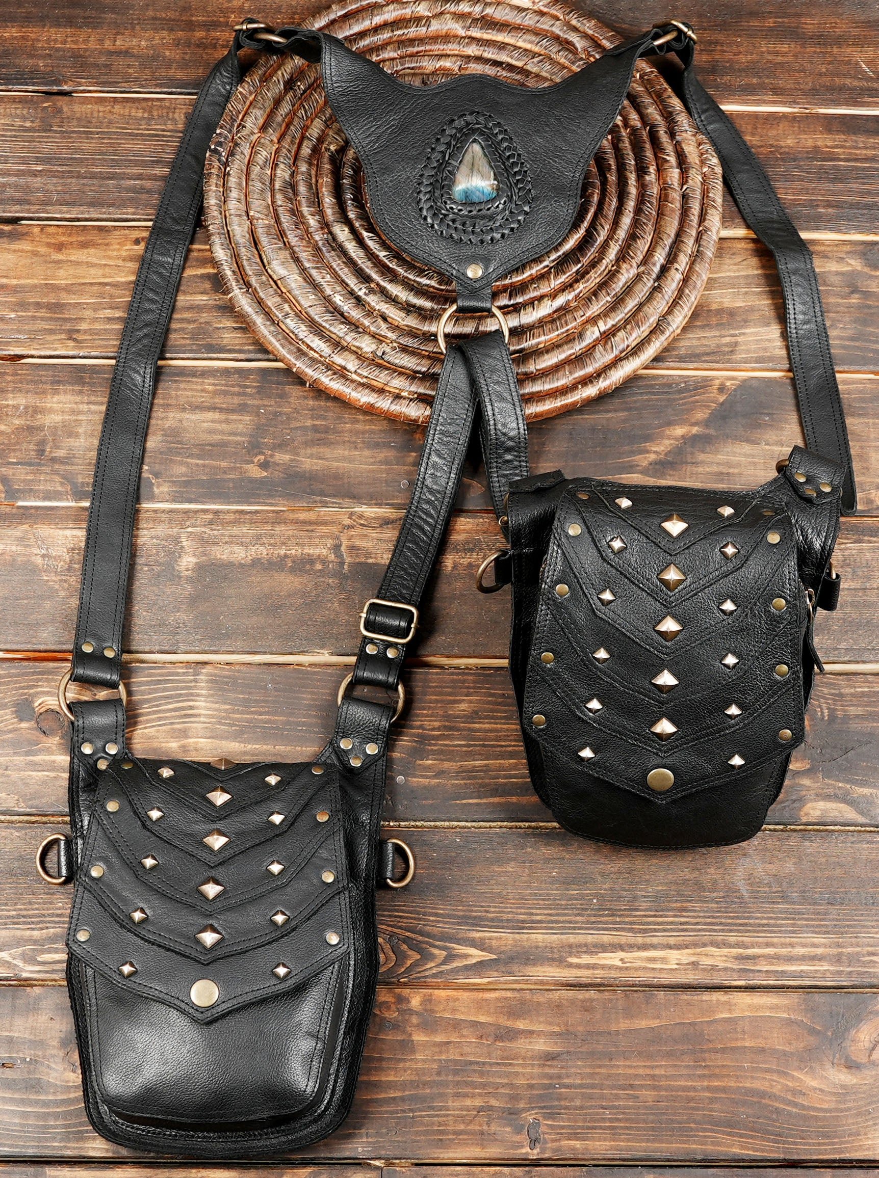 Adjustable strap leather harness bag for men