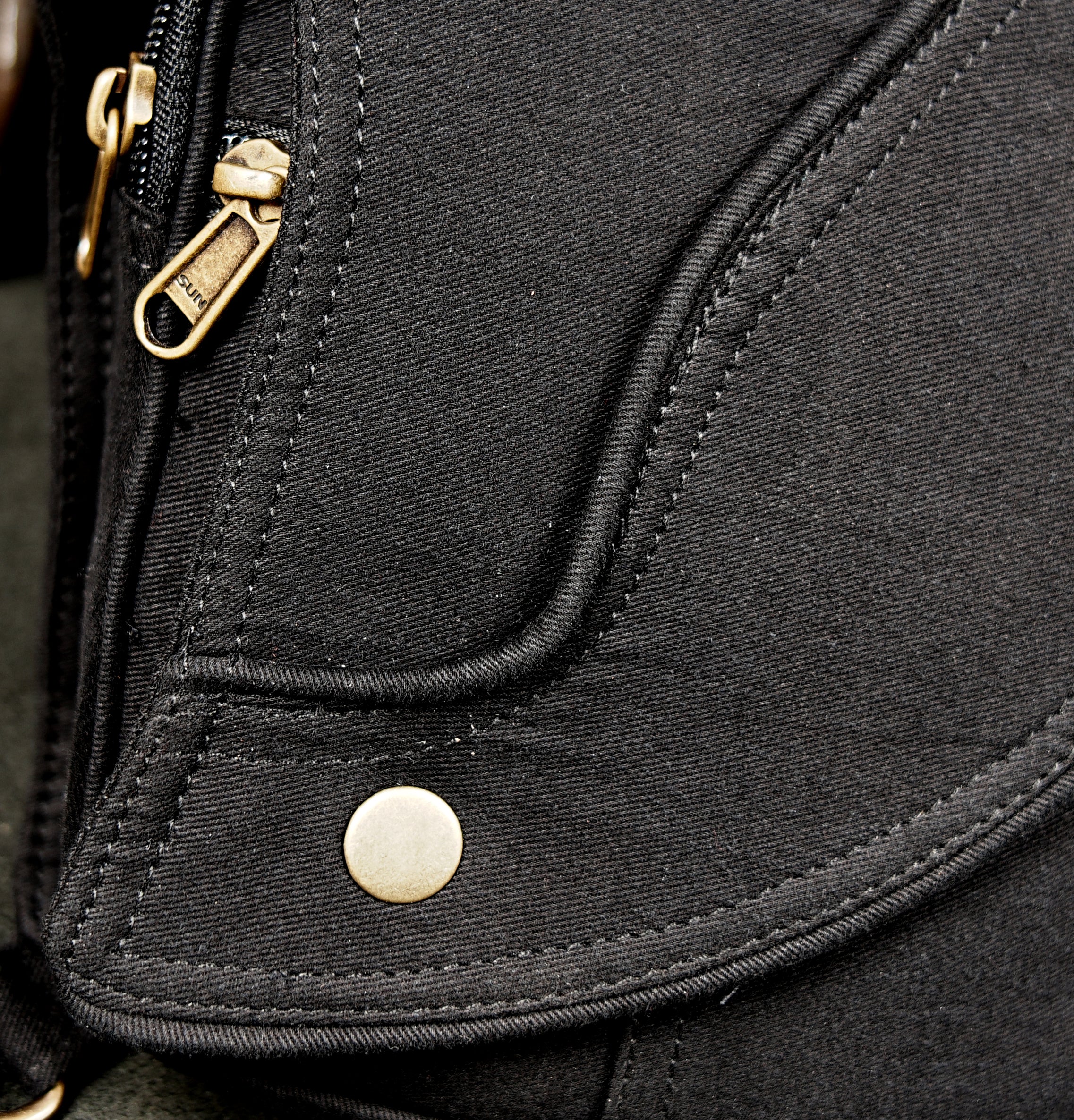 Festival drop leg bag in black cotton with hidden zipper compartment