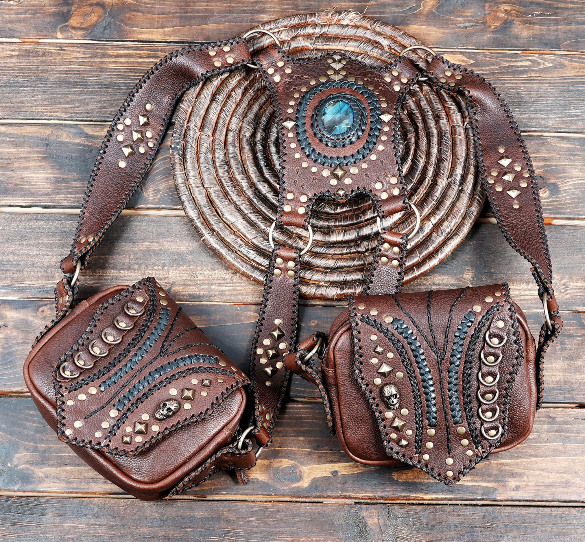 Handcrafted Studded Leather Shoulder Holster Set || Steampunk Explorer Leather Holster Harness (LT-AB-HLS-6020)