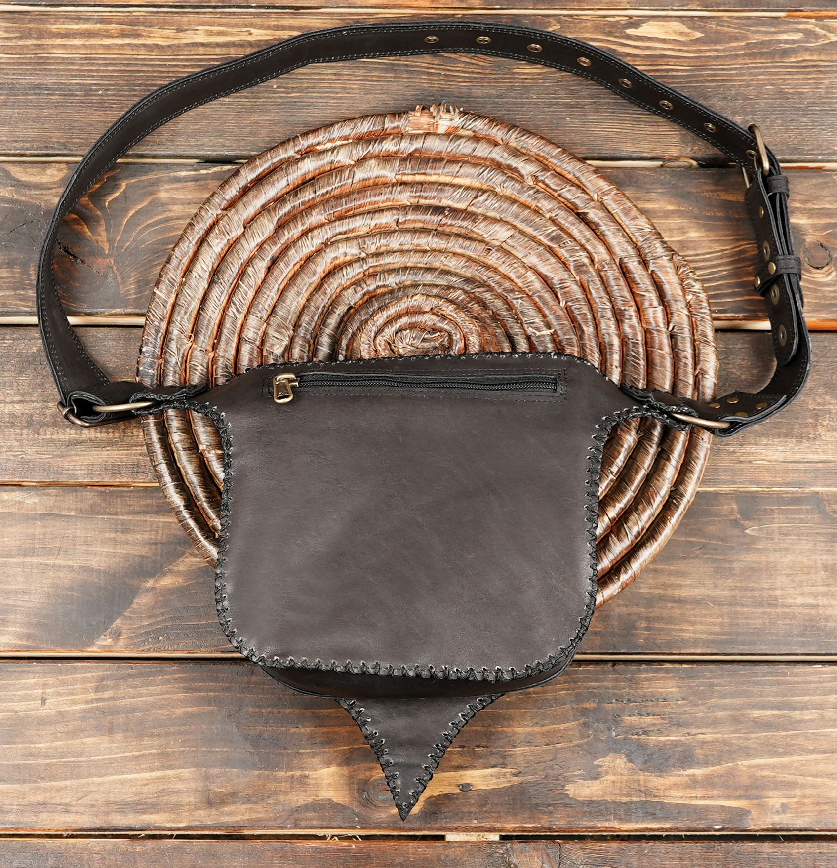 Leather hip holster bag with gemstone and rivet accents