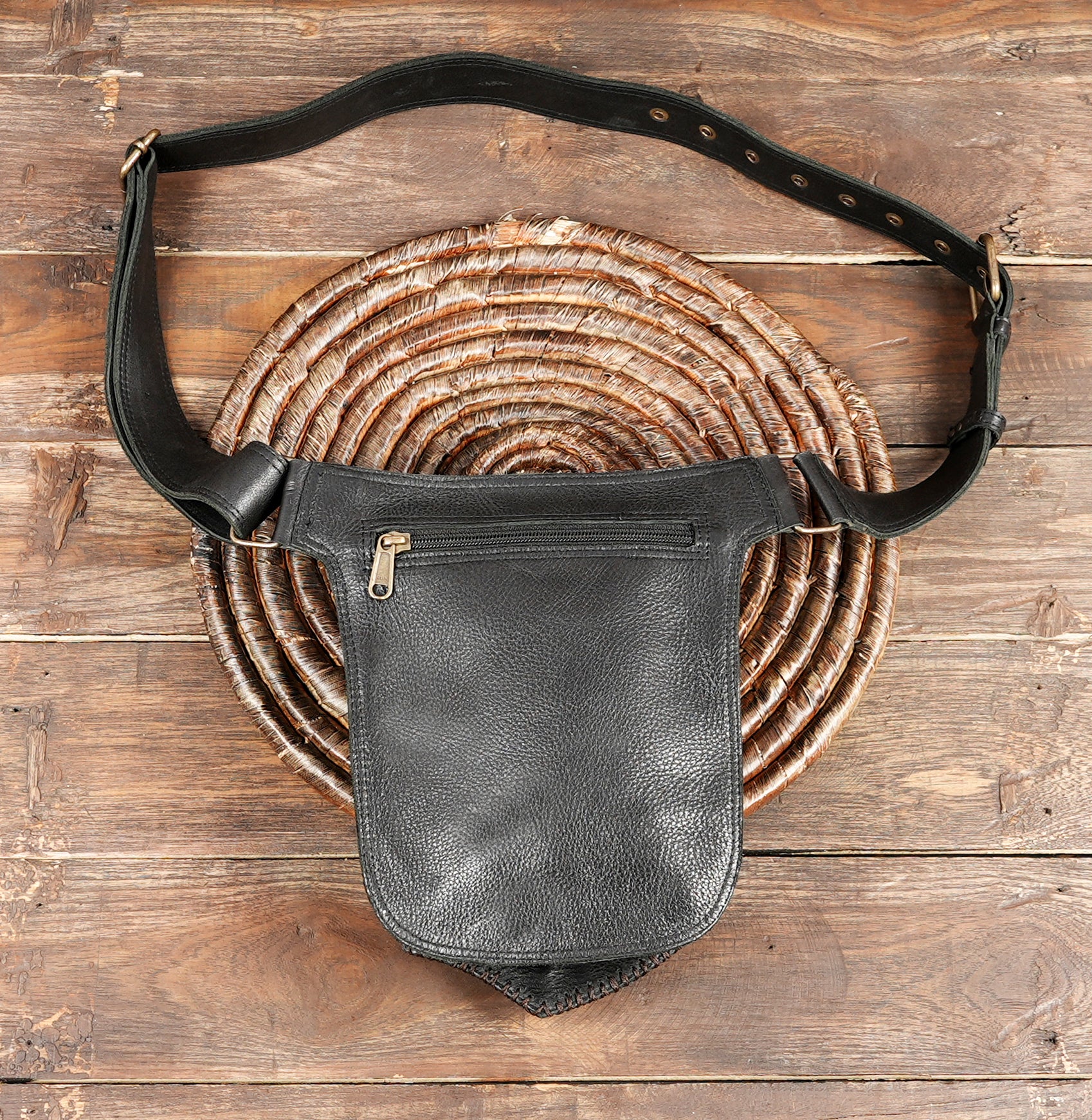 Leather hip belt with adjustable buckle and decorative metal studs