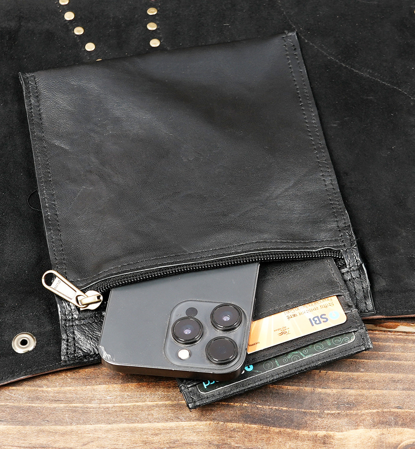 Fashion forward leather skirt with structured patchwork design