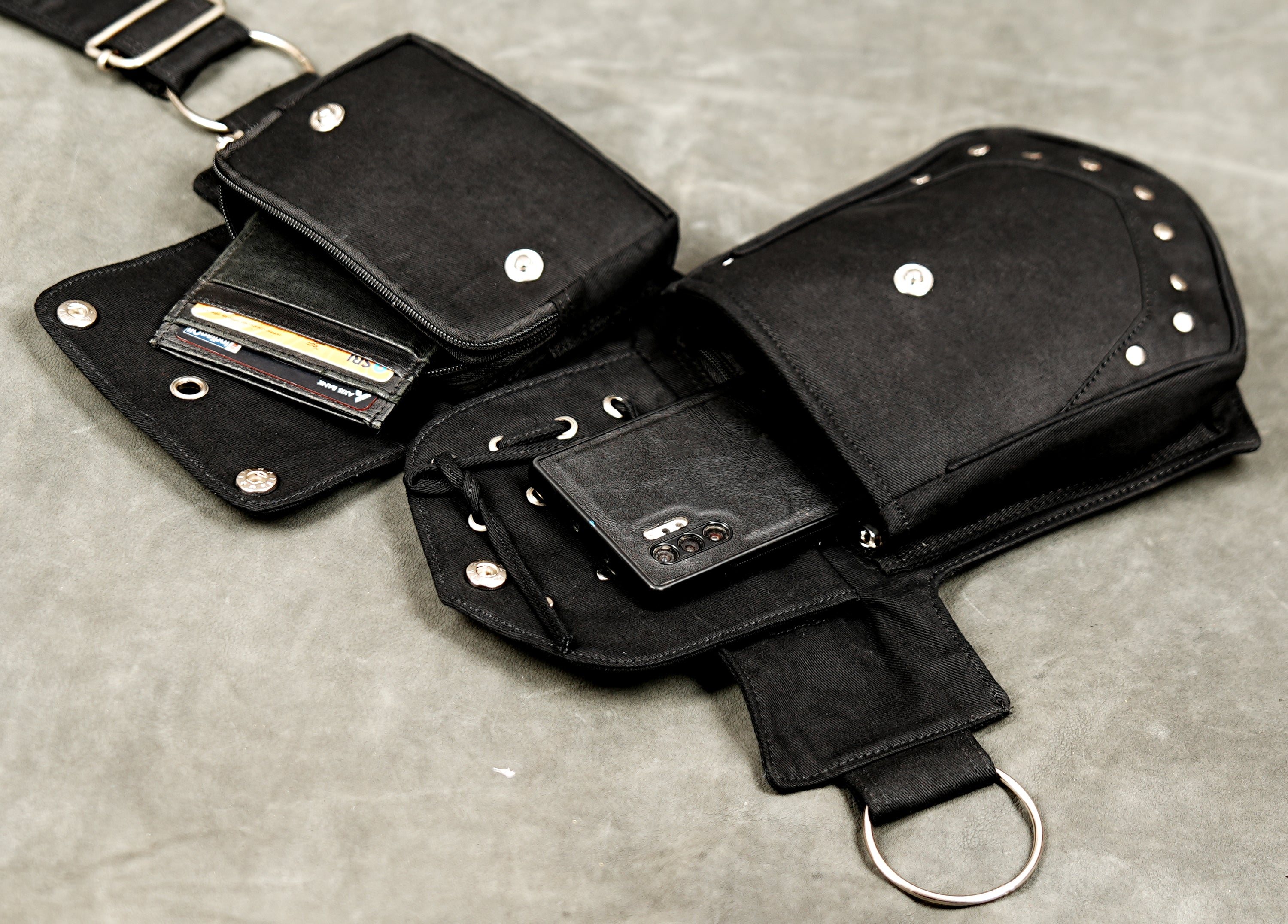 Black cotton burning man utility belt with studs