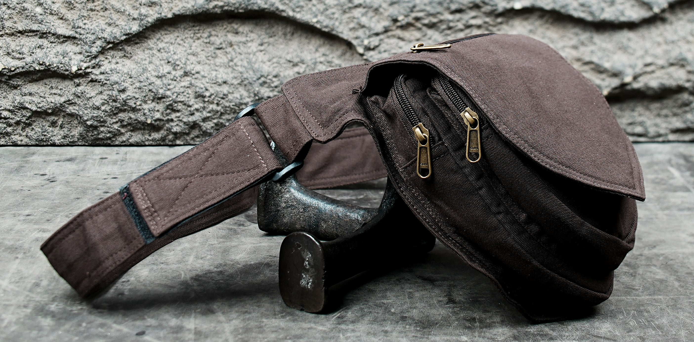 Durable cotton twill hip bag with stitched pocket flap