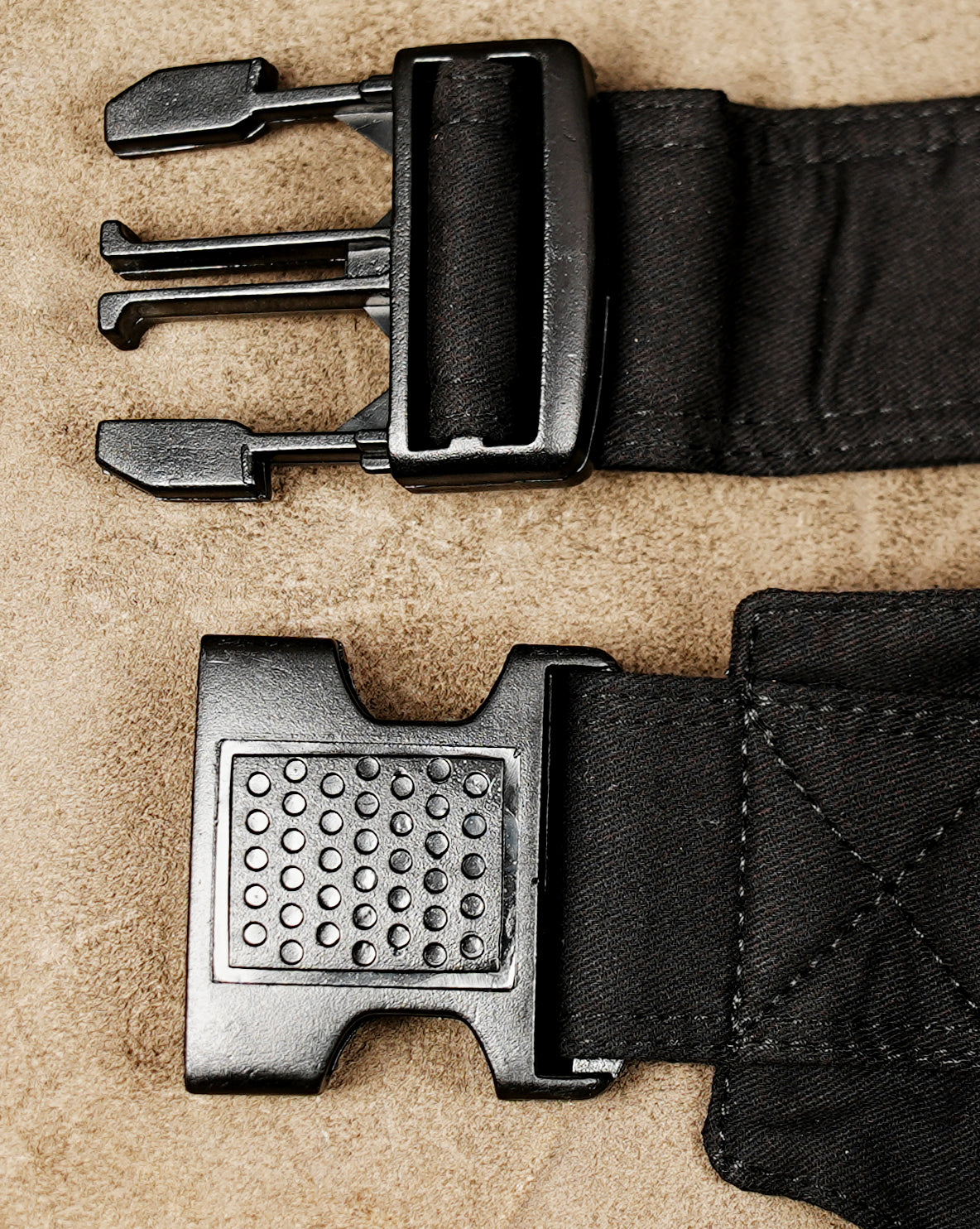 Black cotton waist belt with two large studded pouches and two snap pockets