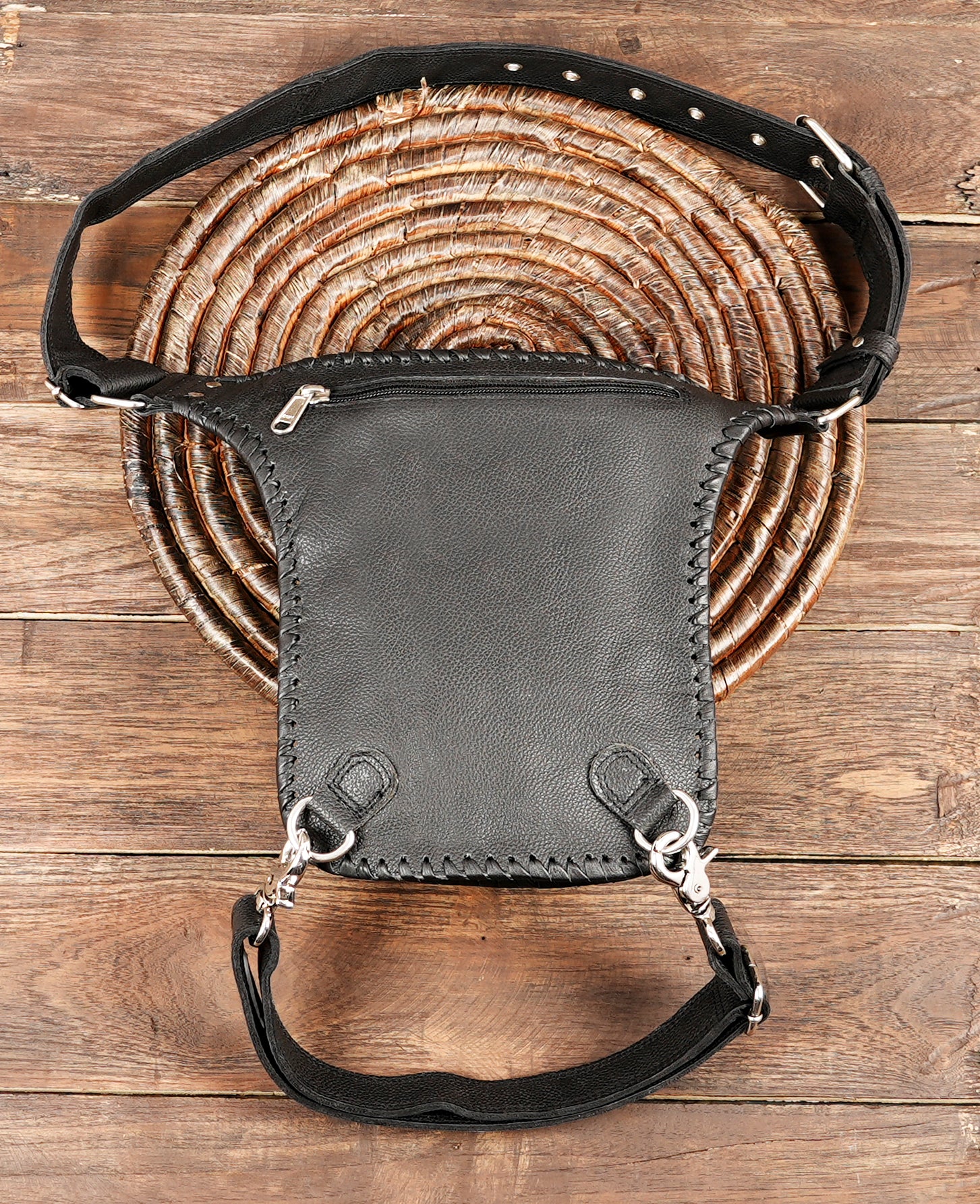 Handmade western leather belt bag for cosplay and outdoor wear back side zipper 