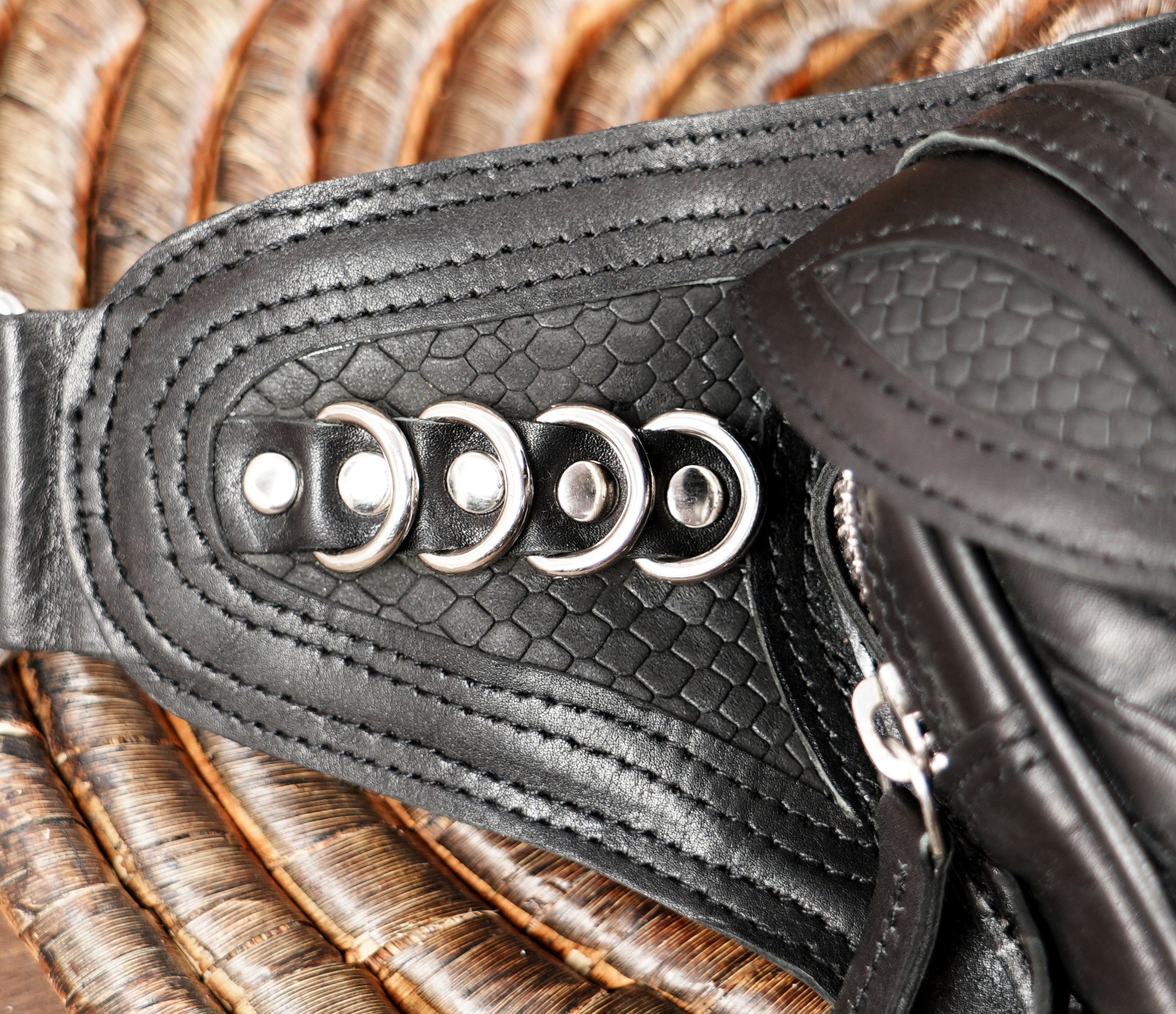 Adjustable black leather waist belt for everyday carry