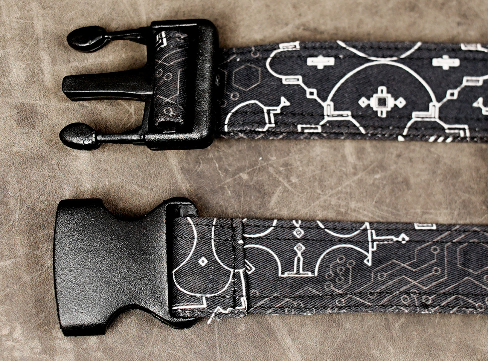 Festival sling bag in black cotton with cyberpunk circuit design