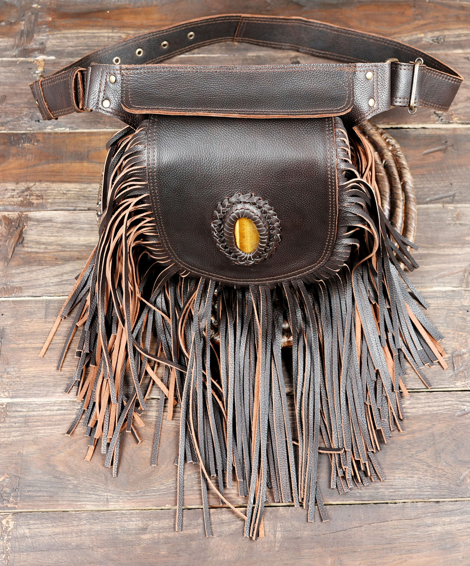 Handmade Leather Gemstone Belt Bag: Festival Hip Pack