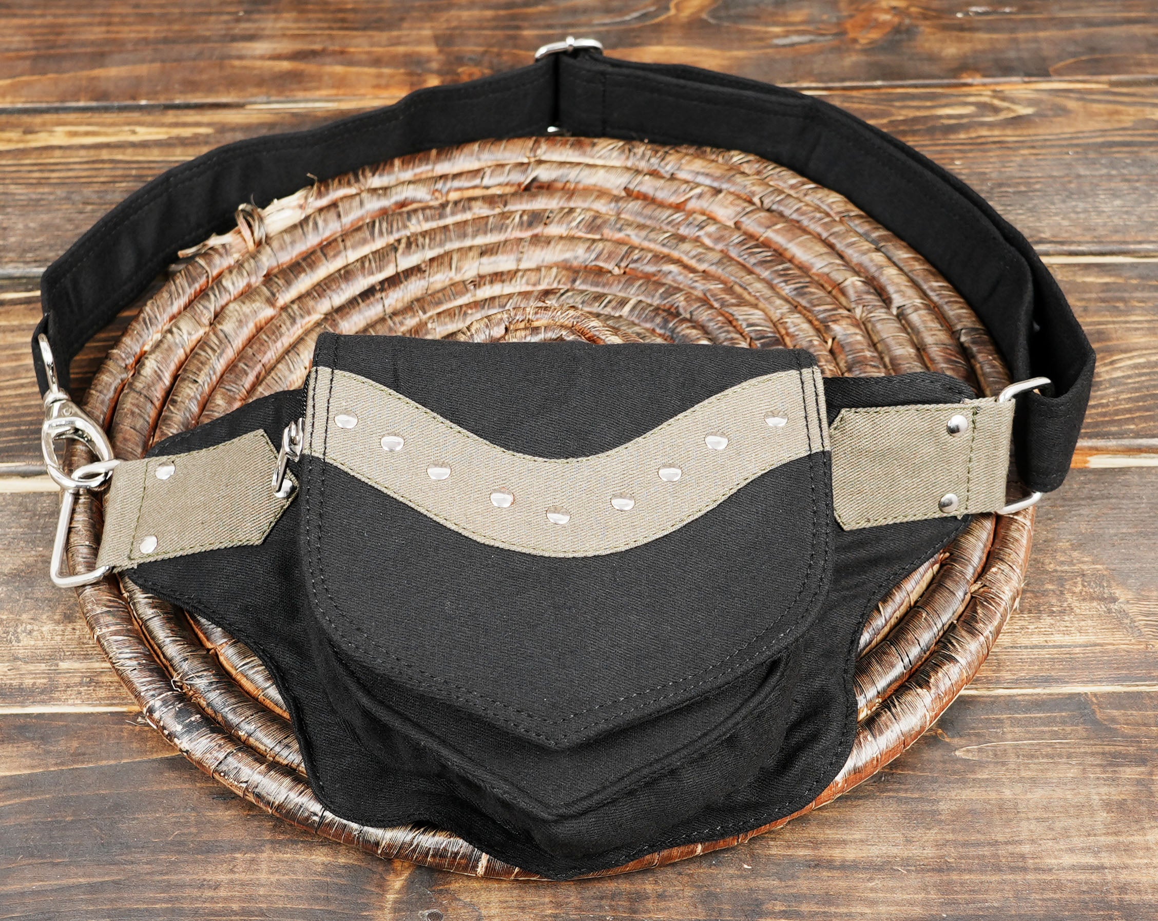 Premium black cotton waist belt, a durable and practical travel companion for European adventures.