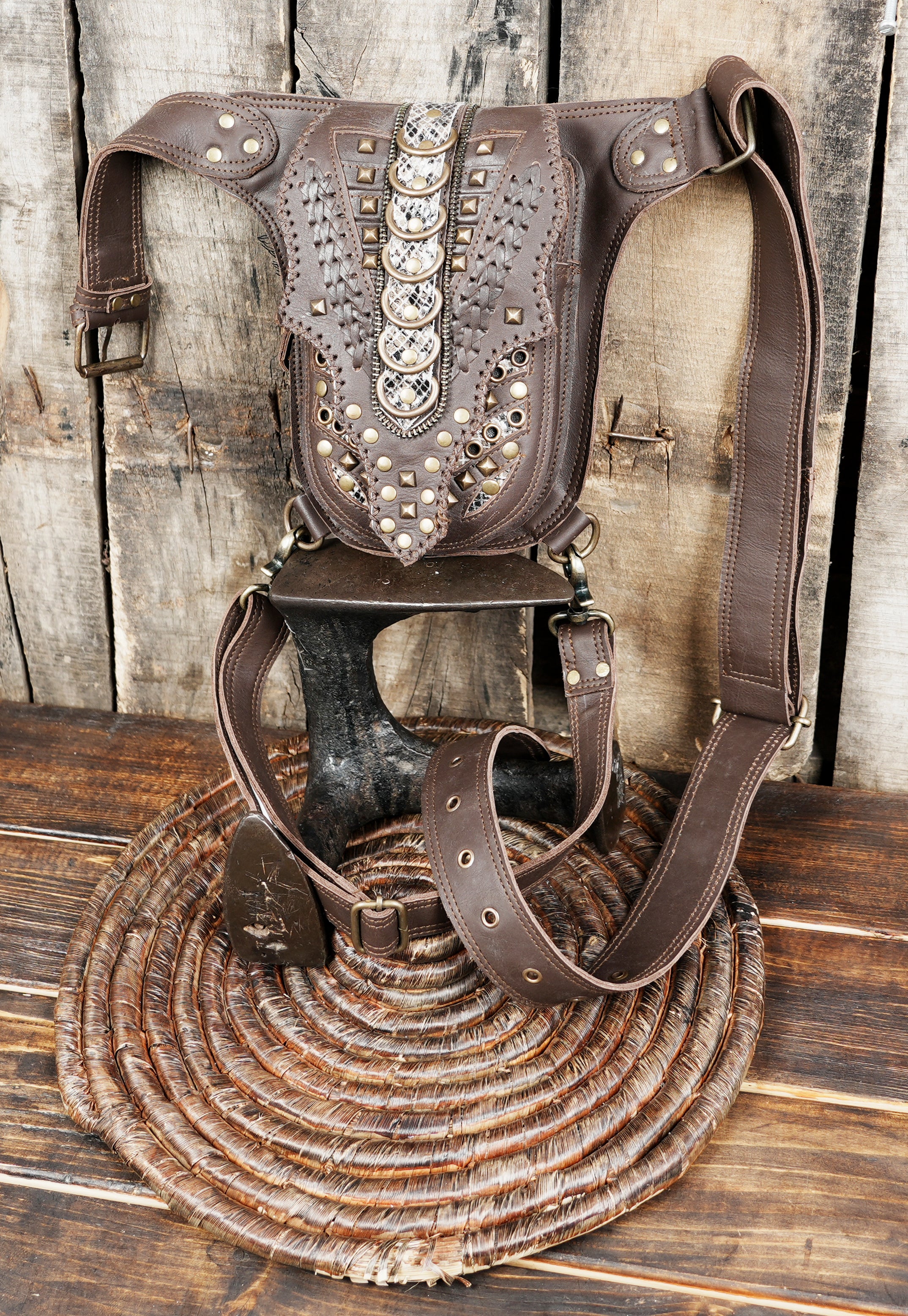 Handcrafted Leather Waist Thigh Belt with Studded Gothic Design || Statement Leather Waist Thigh Belt for Gothic and Festival Wear(LT-AB-WBTS-6001)