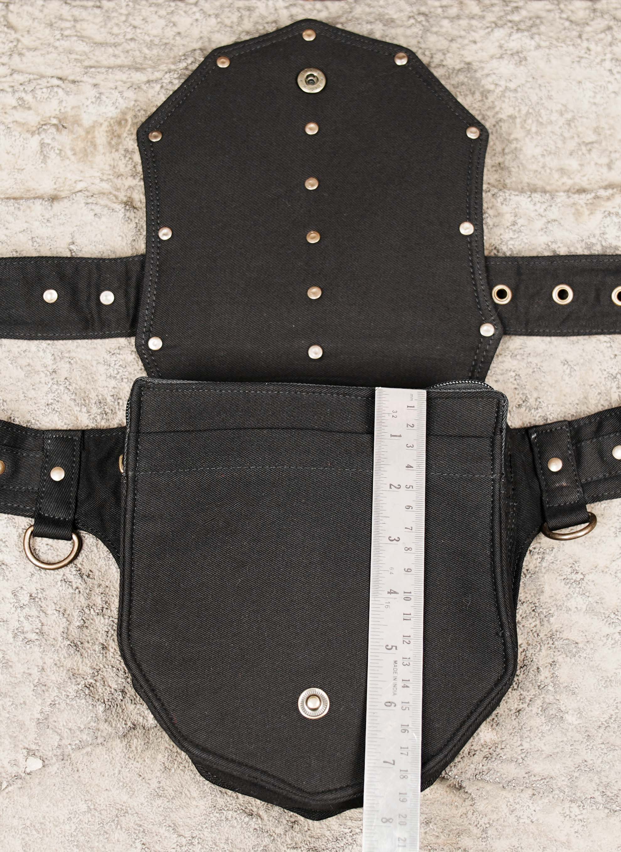 Premium Black Cotton Festival Hip Pack with Brass Studs -  Festival Gear