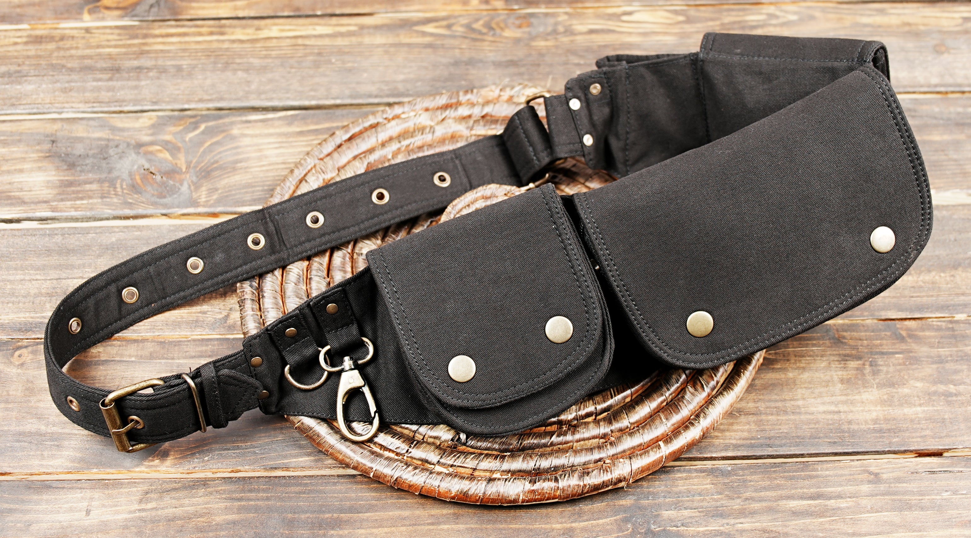 Black Utility Waist Belt with Storage Compartments