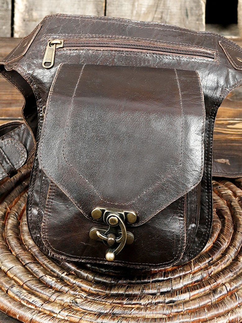 Handmade Leather Waist Belt with Front Pouch || Genuine Leather Waist Belt with Utility Pouch (LT/AB/WB/6171)