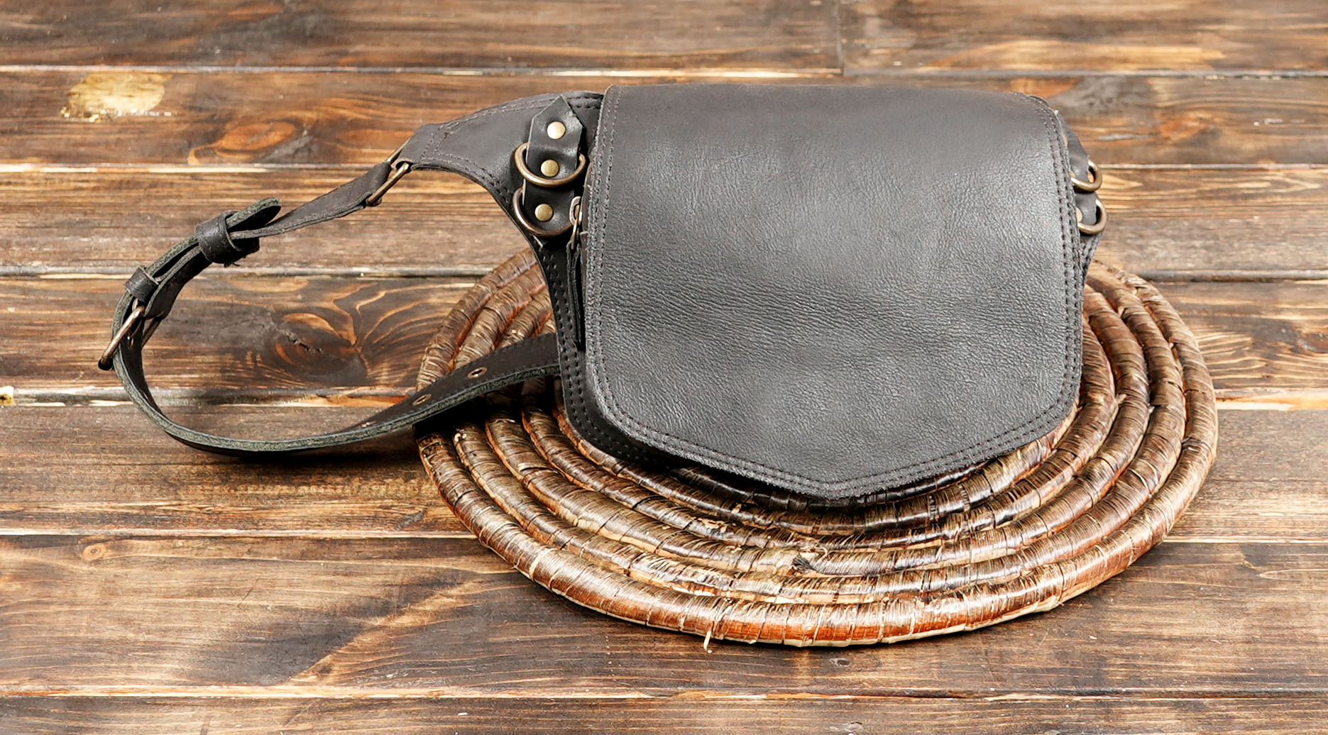 Festival-ready handmade leather pouch belt bag