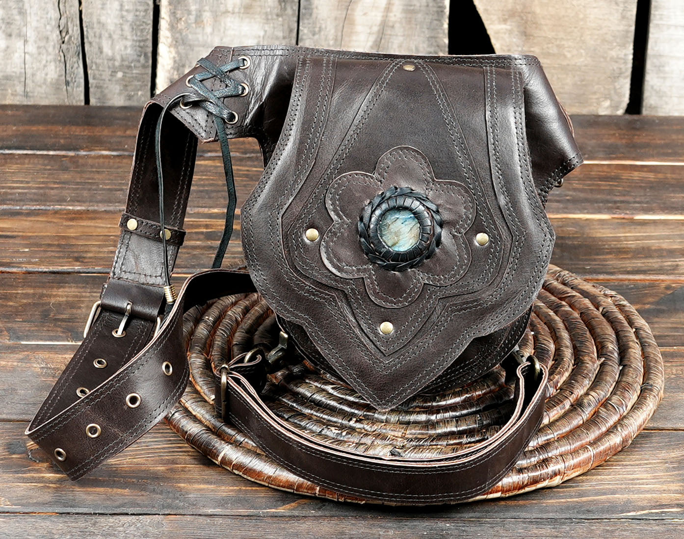 Bohemian Leather Belt Bag: Gemstone Accent, Unisex Festival Waist Bag