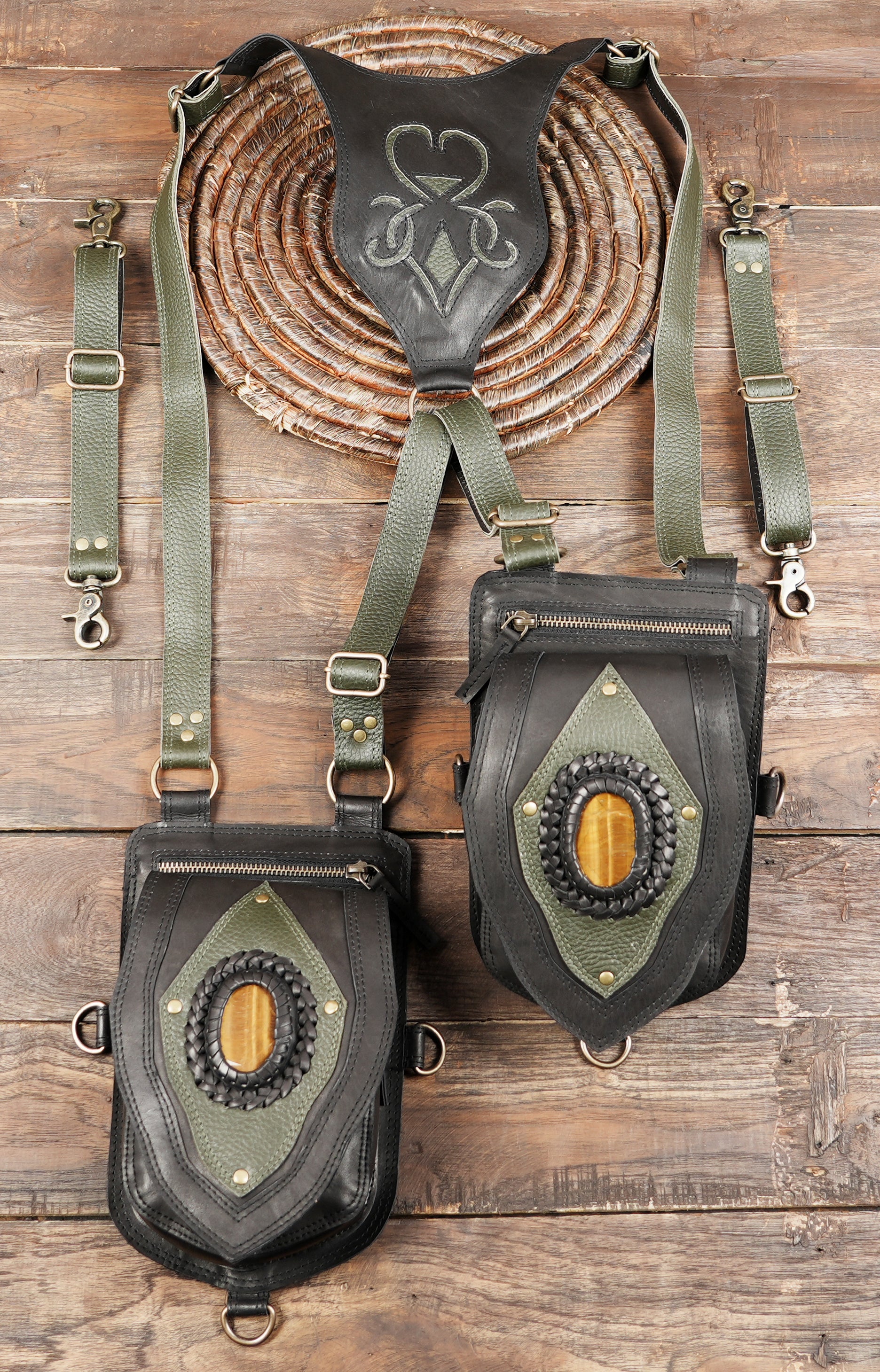 black DOUBLE Holster Bag | Made to Order - Siga Tribal  for biker ride holster