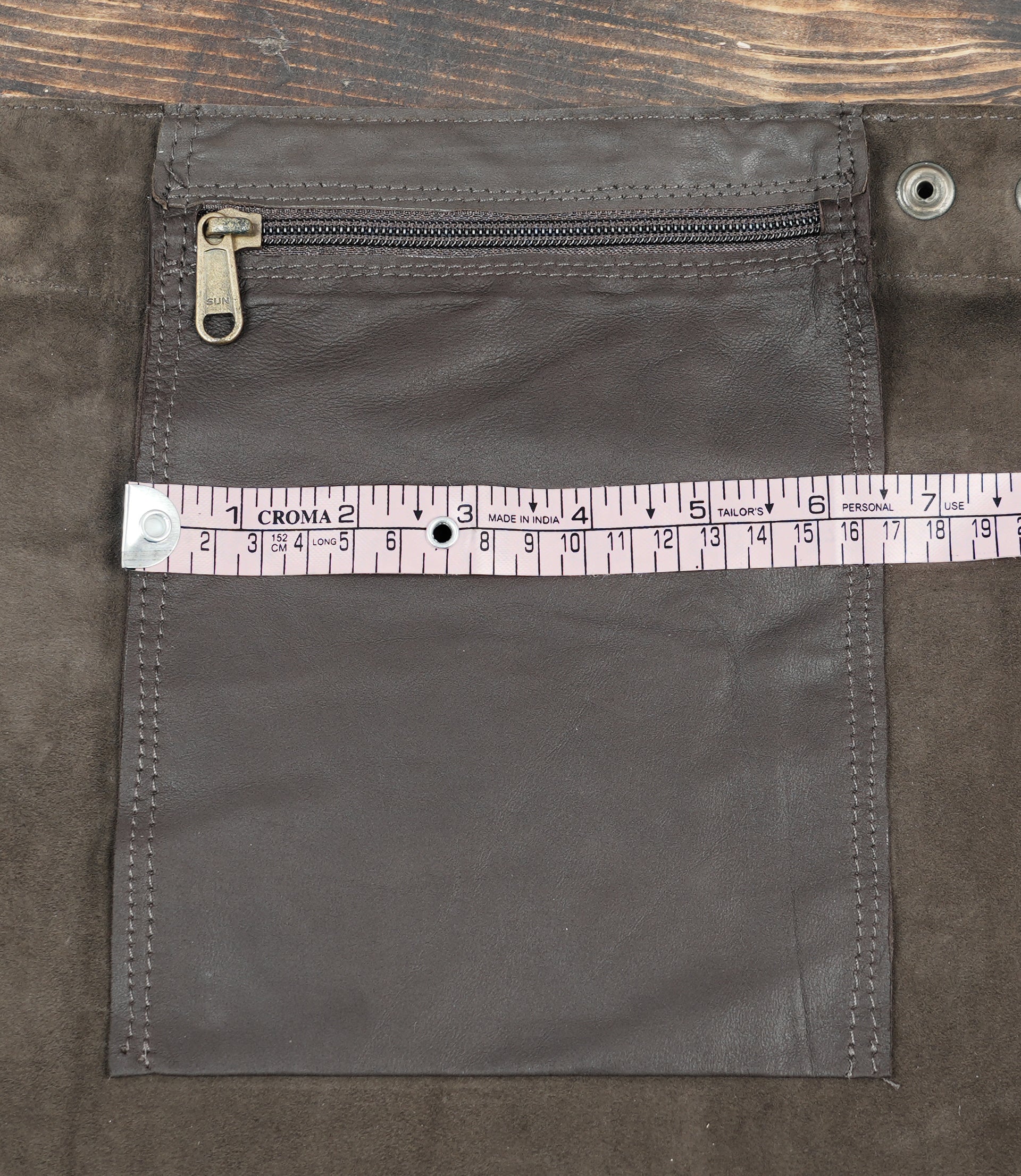 Handmade leather skirt with stitched panel design