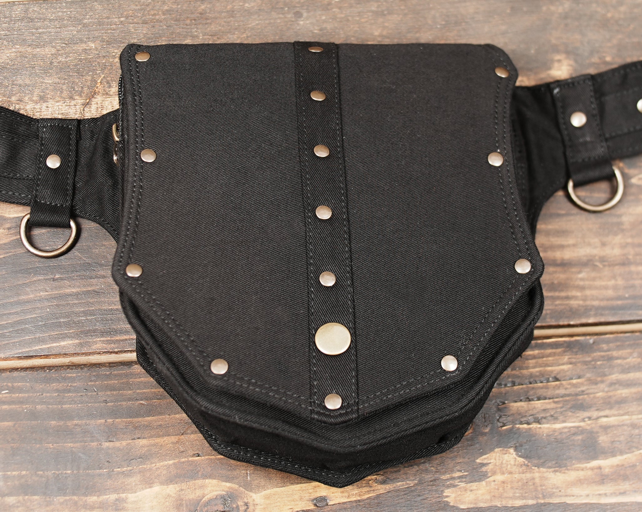 Black Cotton Waist Pack with Rivet Accents