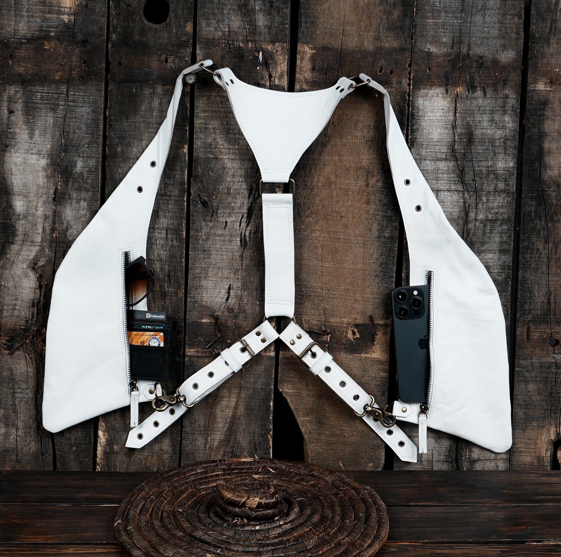 Designer white leather shoulder holster system