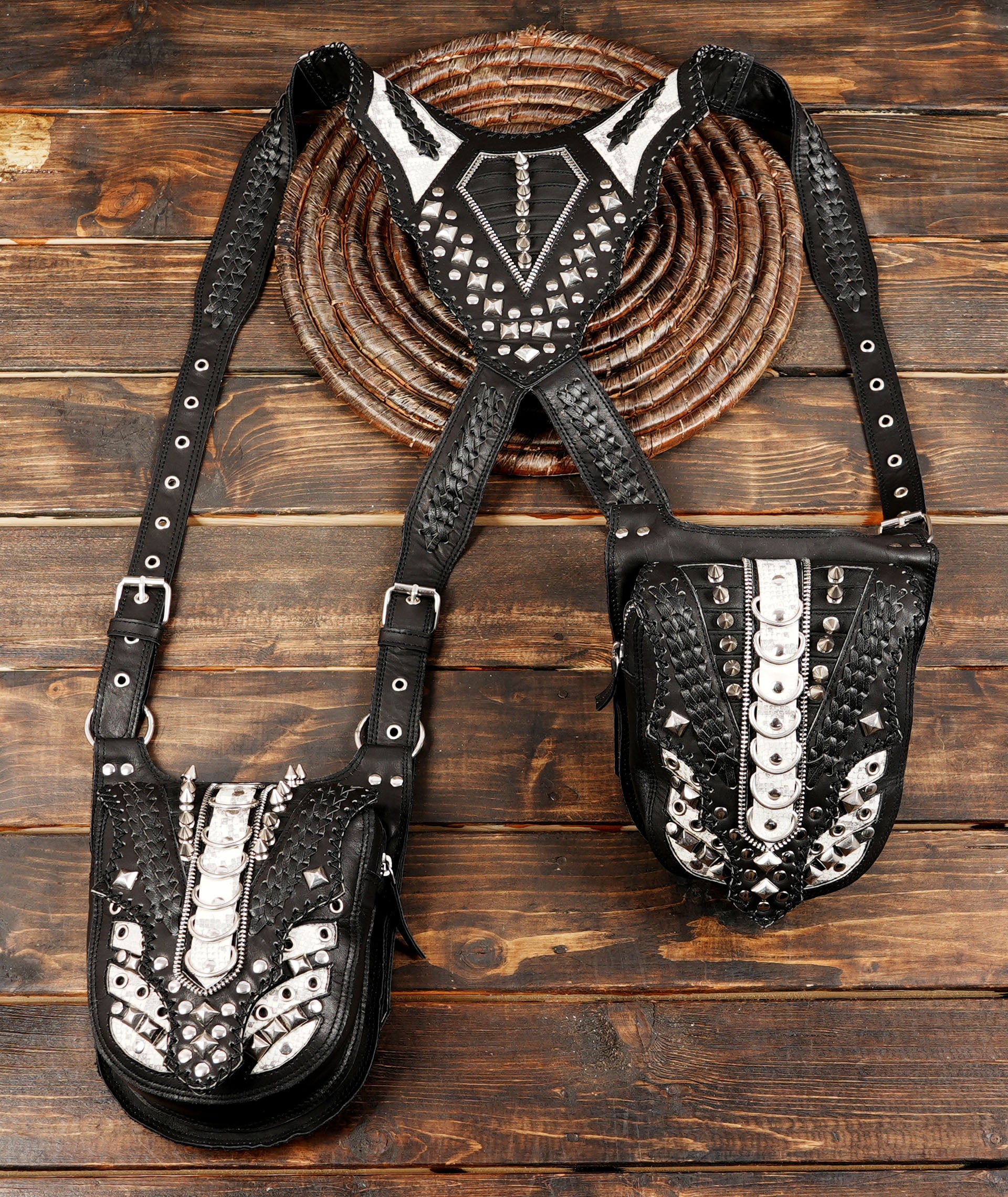 Buy Handmade Leather Holster Belt With Dual Utility Pouches with whte creativity