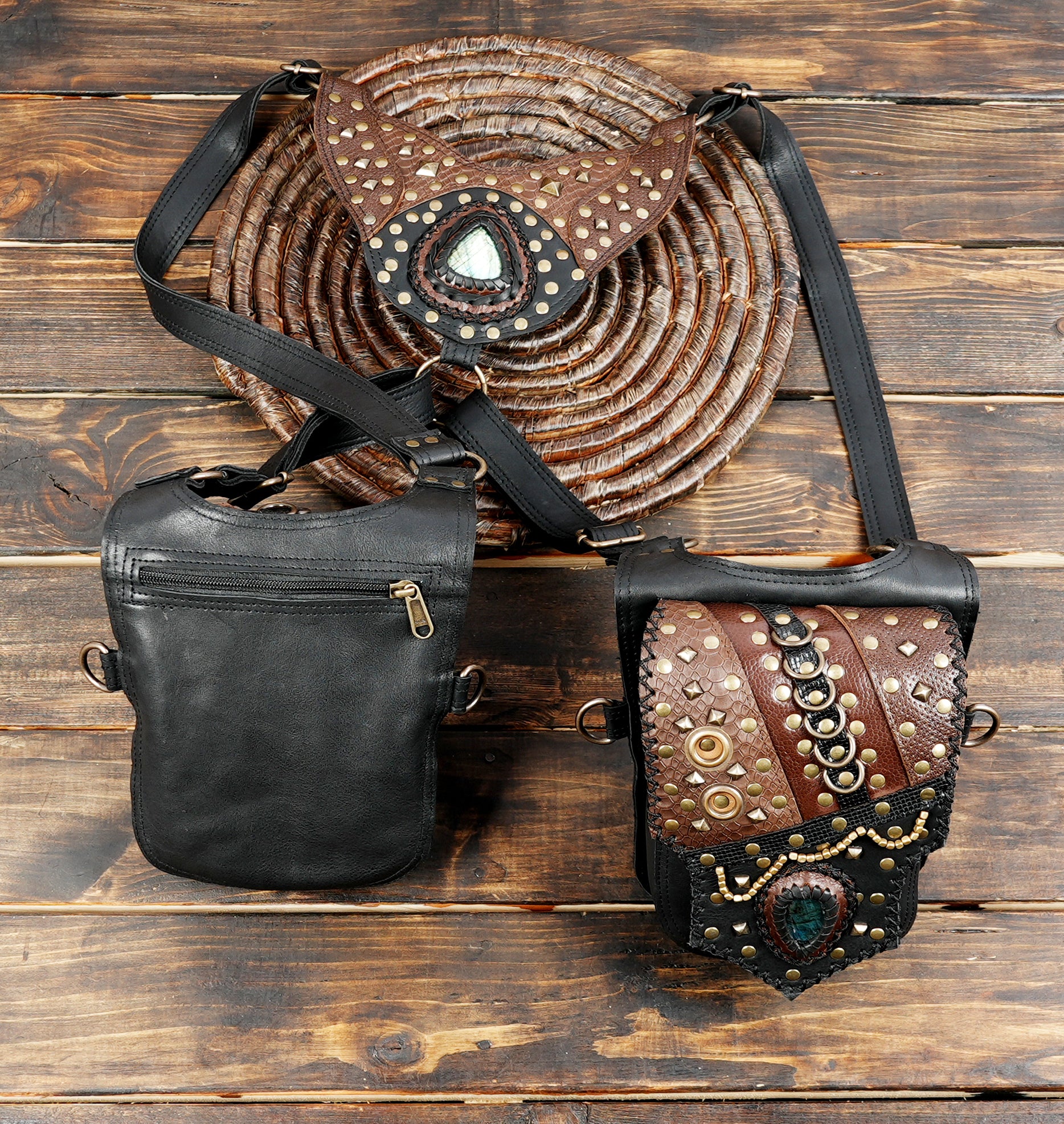 Multi pocket leather holster for travel and outdoor use