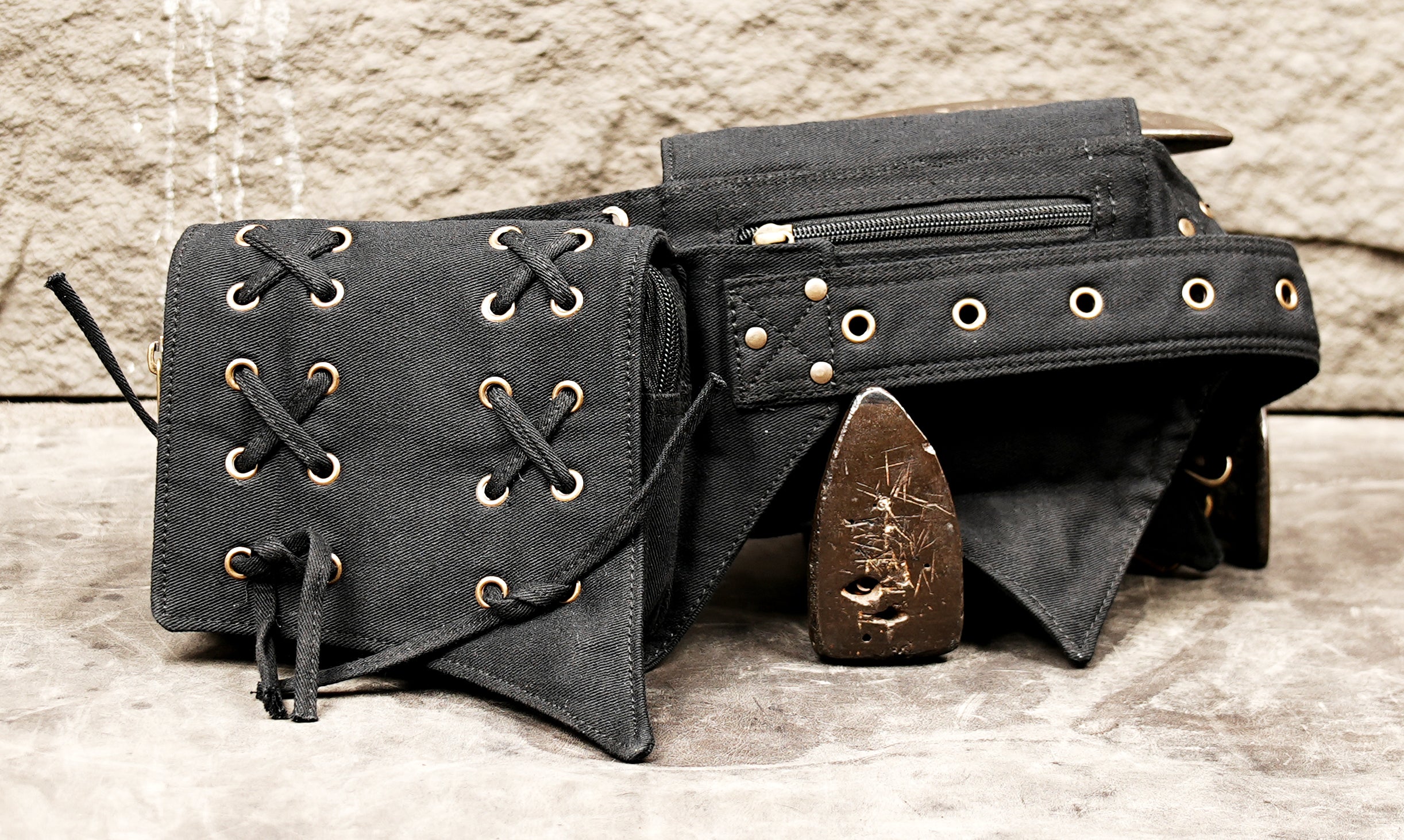 Black cotton hip pouch belt for festivals