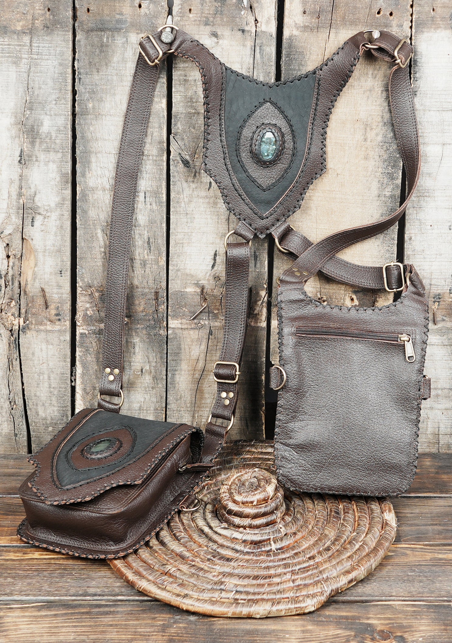 Darkwear fashion leather harness with reinforced stitching and hardware