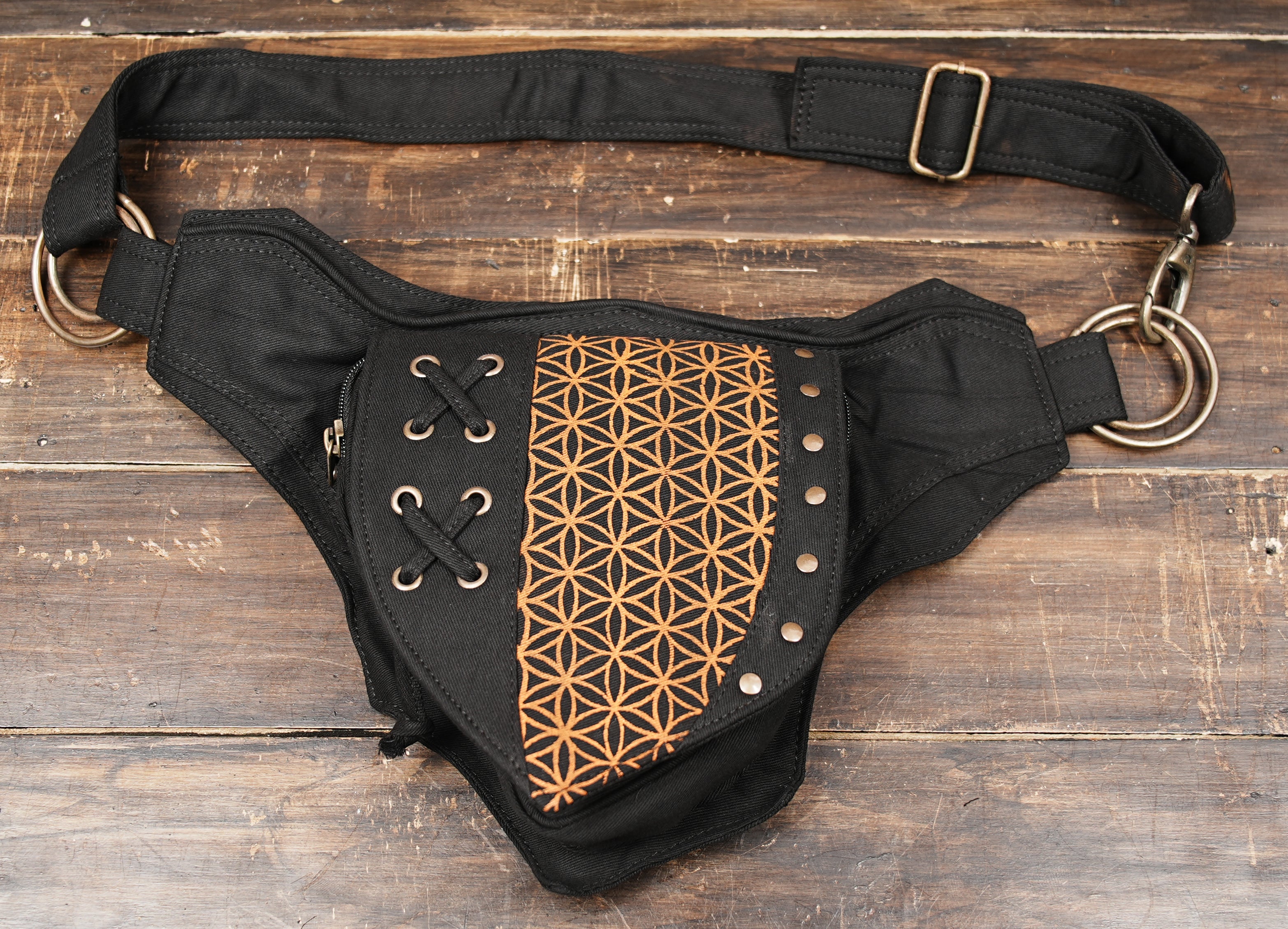 Alternative Fashion Cotton Hip Bag with Adjustable Belt and Utility Pocket