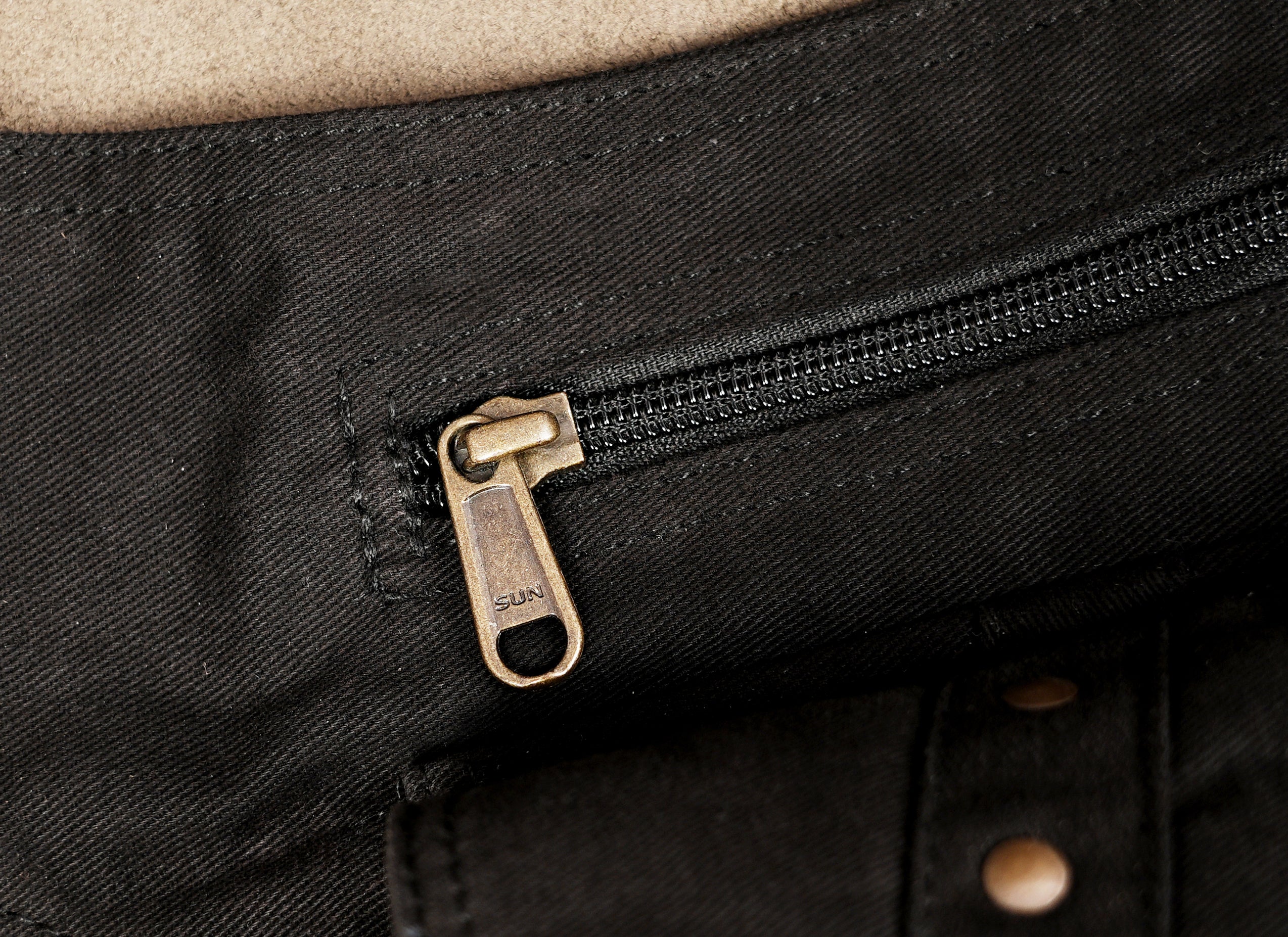 Black cotton phone and passport waist pouch with snap closure