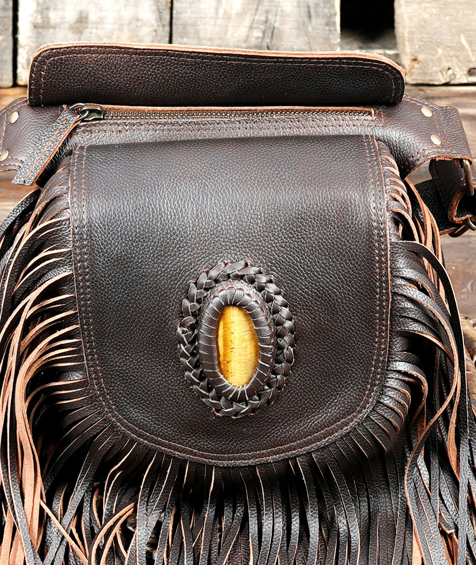 Adjustable boho waist bag made from genuine leather