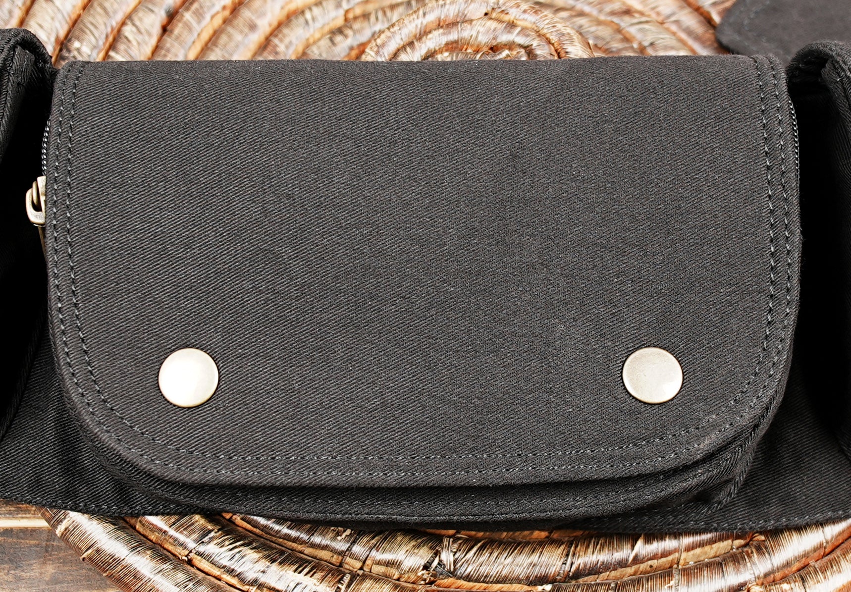 Festival-ready canvas waist bag with three compartments