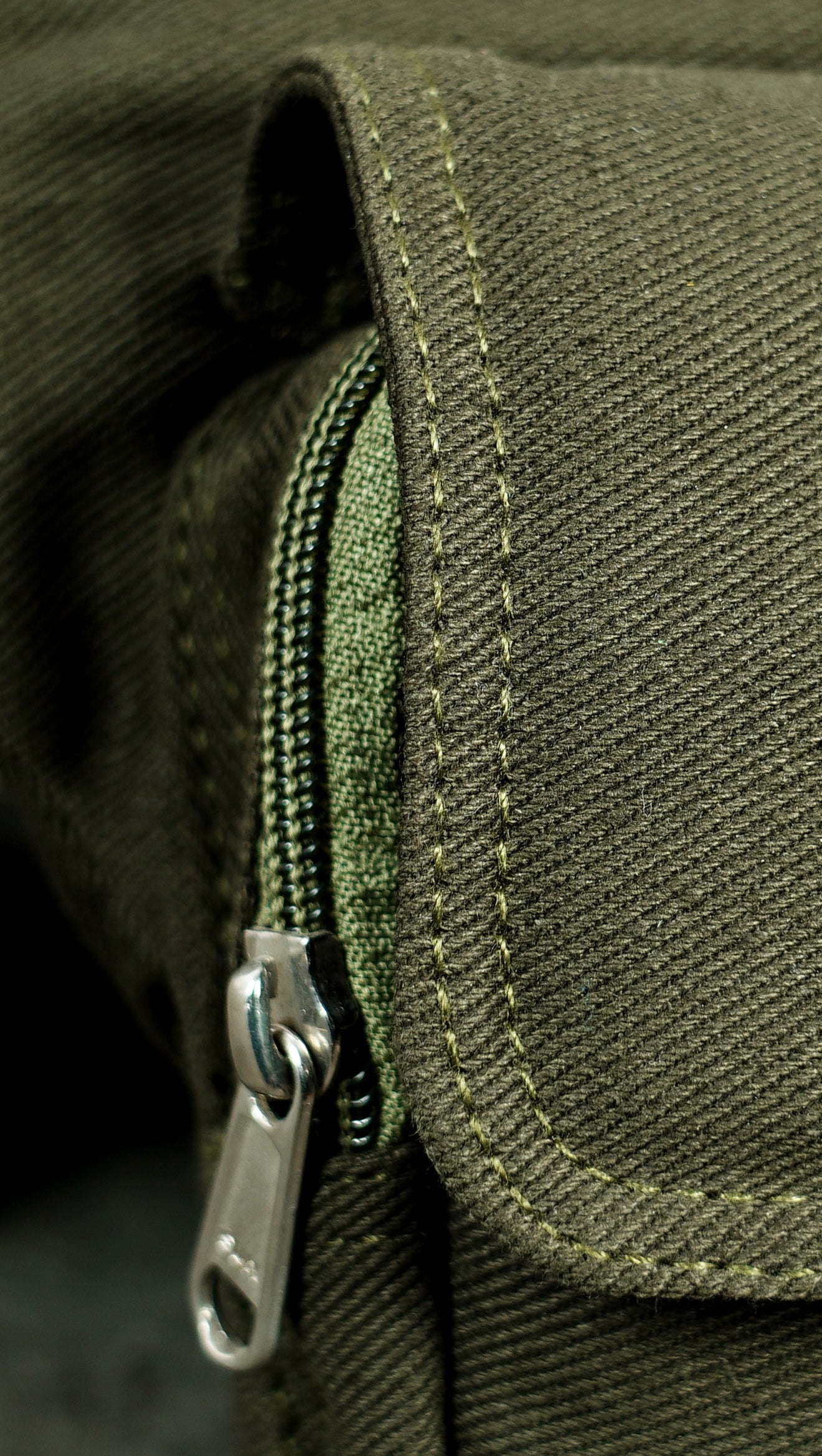 green cotton canvas waist bag with front flap pocket and adjustable belt