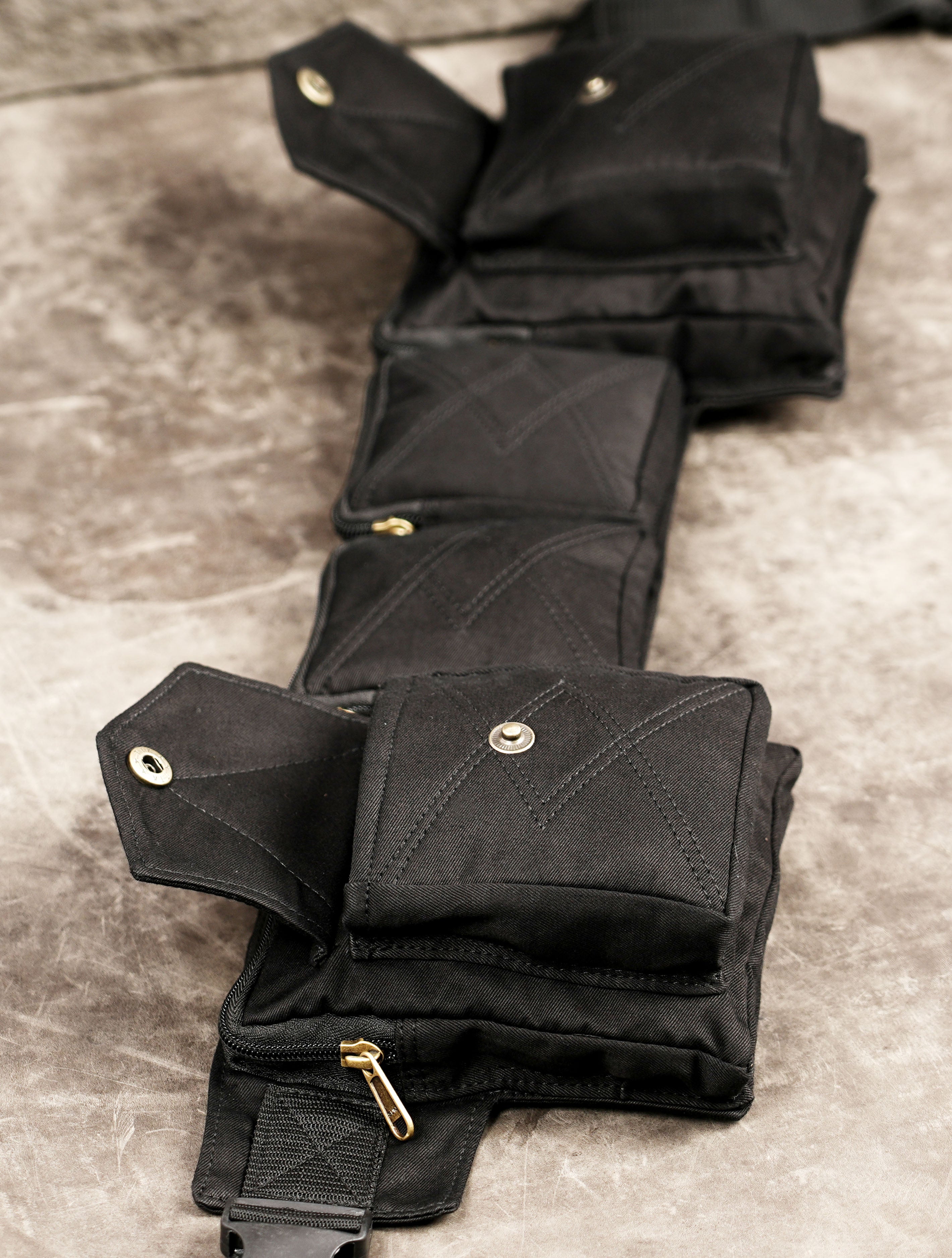 Eco-friendly black cotton hip bag with quilted X stitching