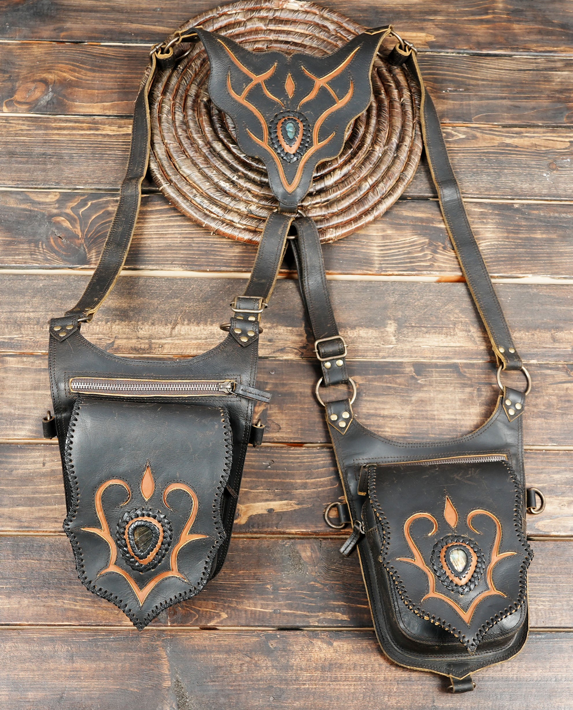 Steampunk Leather Holster – Double Pocket Harness Bag for Festivals & Cosplay (LT-AB-HLS-6069)