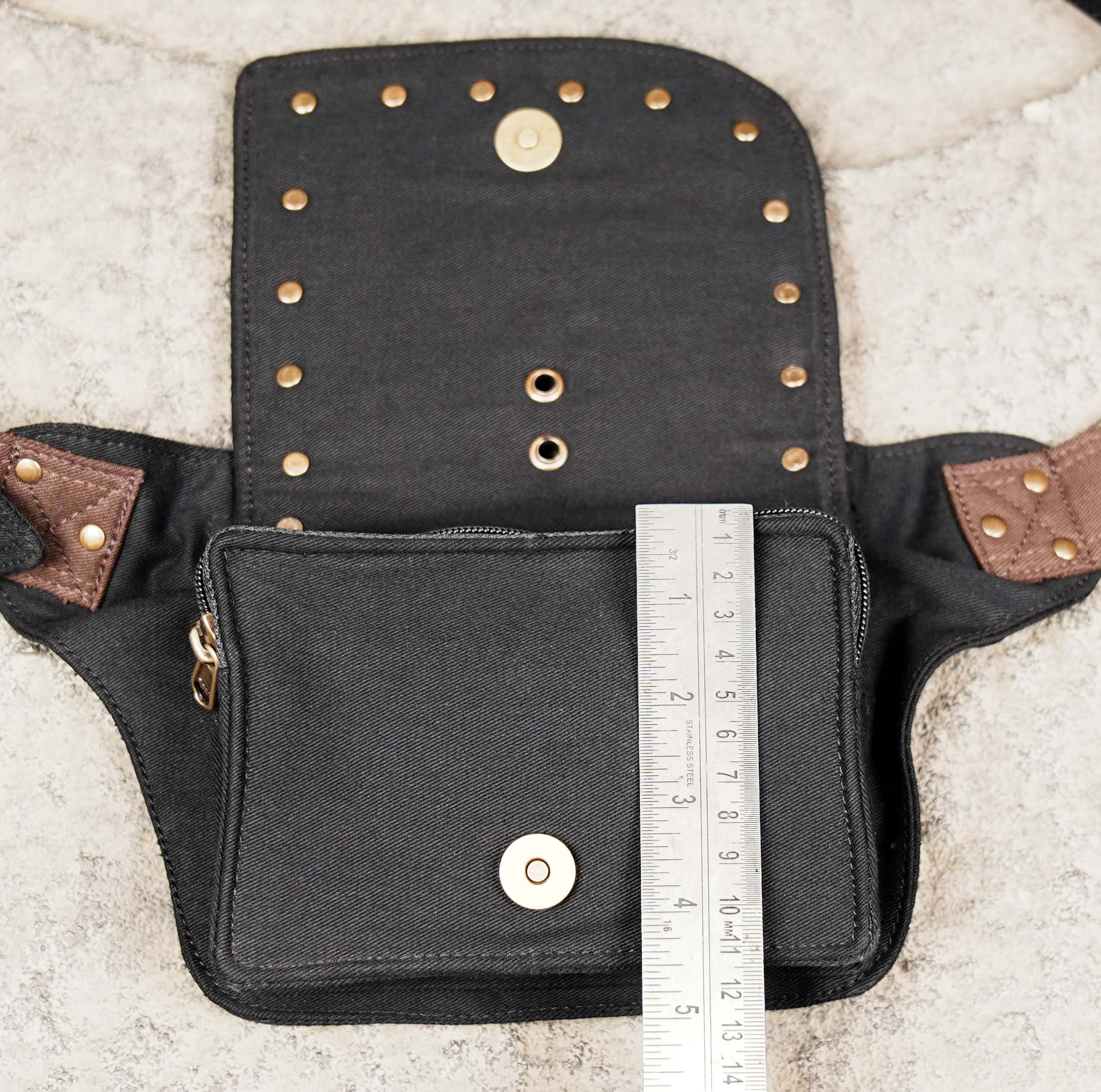 Cotton belt pouch with antique brass rings and buckles