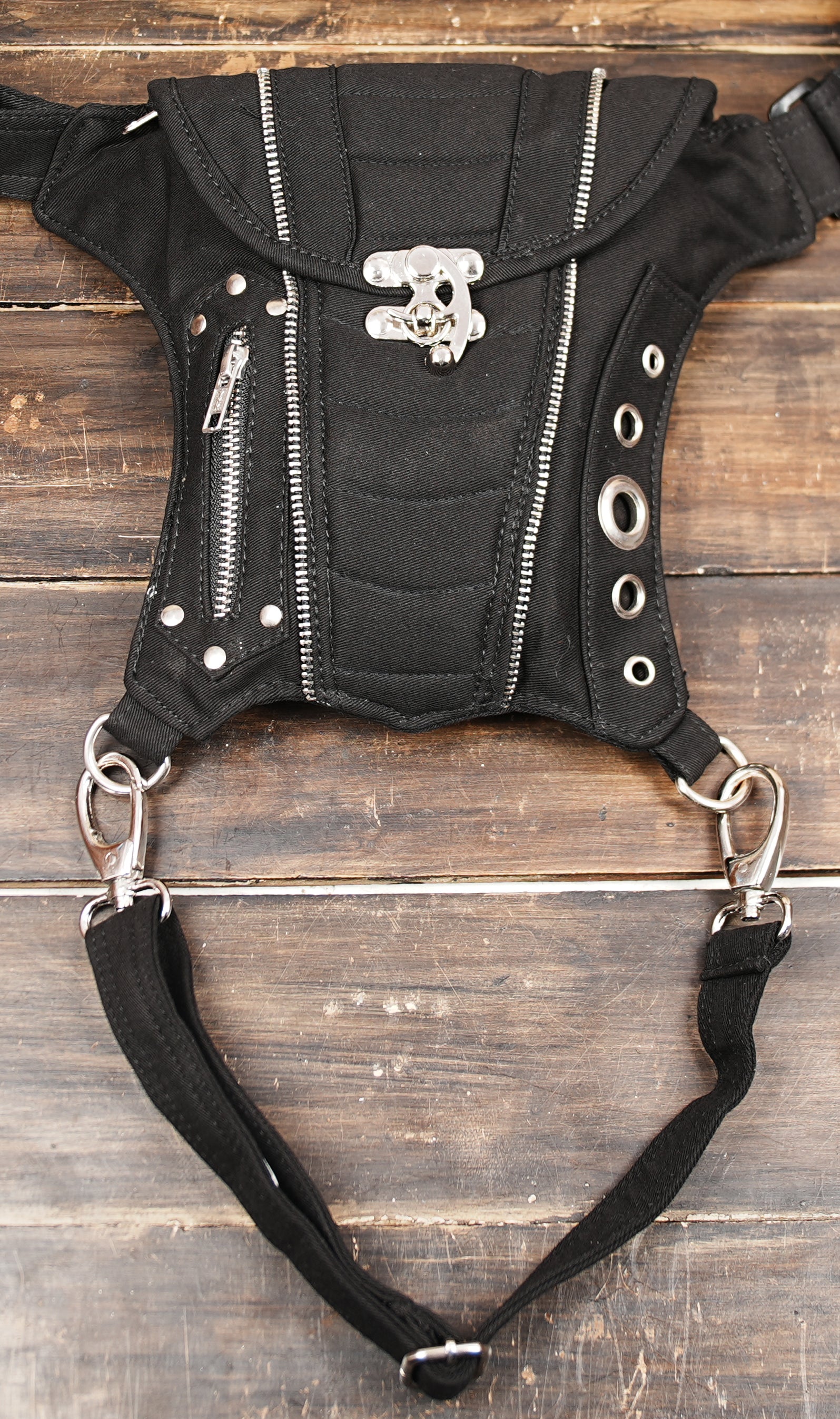 Cotton Holster Waist Bag with Zipper Pockets and Leg Attachment