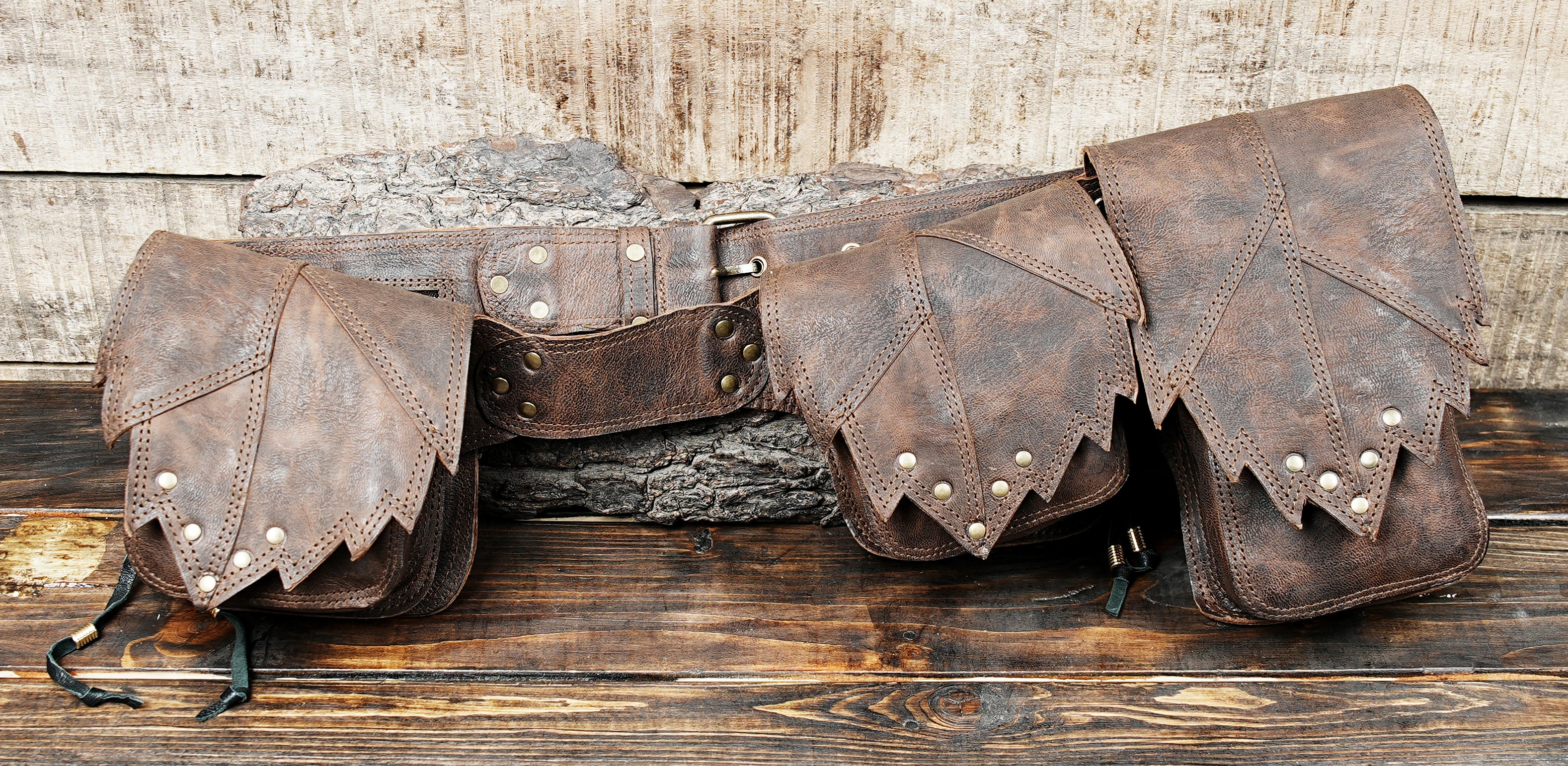 Rustic leather waist bag with adjustable strap