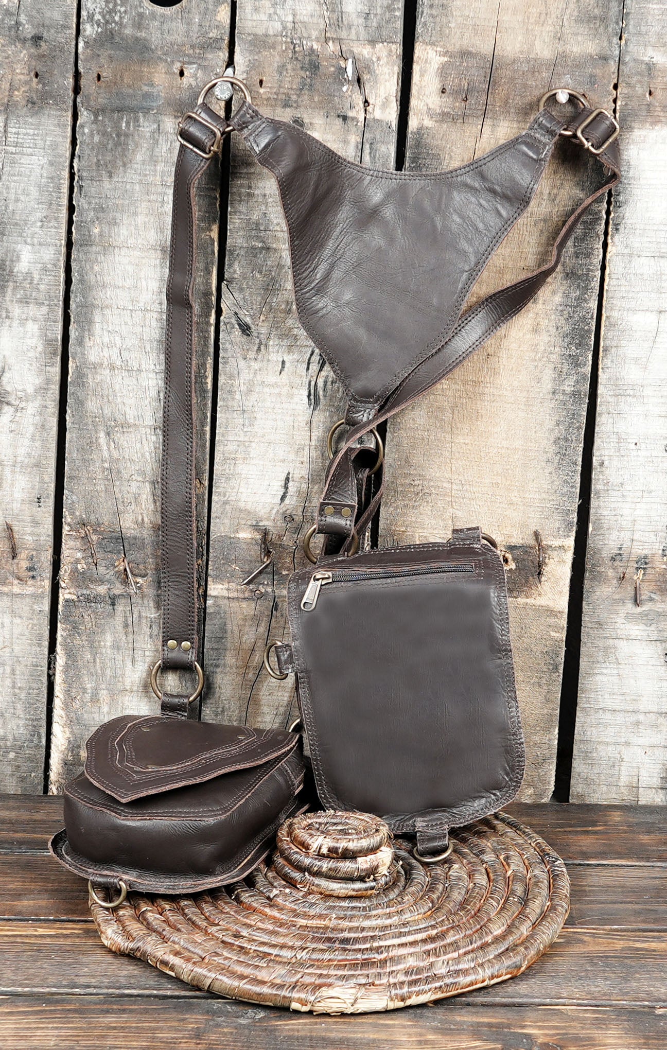 Unisex Leather Shoulder Holster with Stud Design