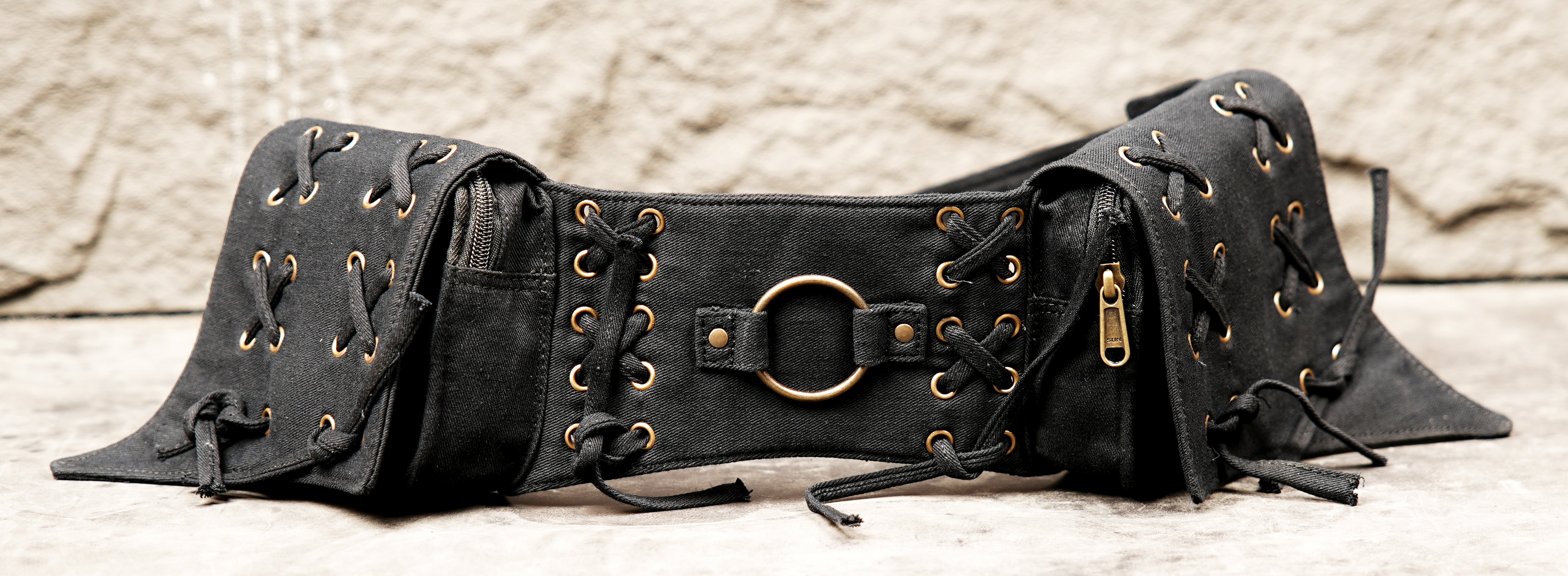 Alternative black waist belt with utility bags