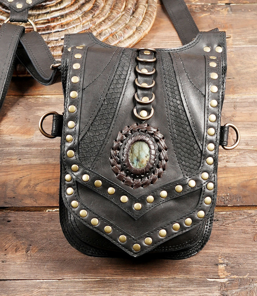 Artisan leather holster bag for men with dual pouches