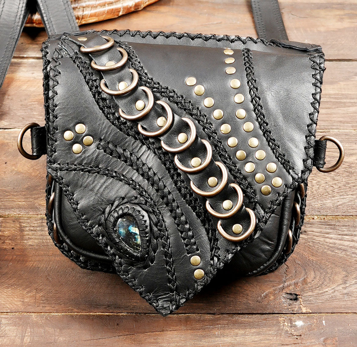 Handmade dual holster bag with gemstone detailing