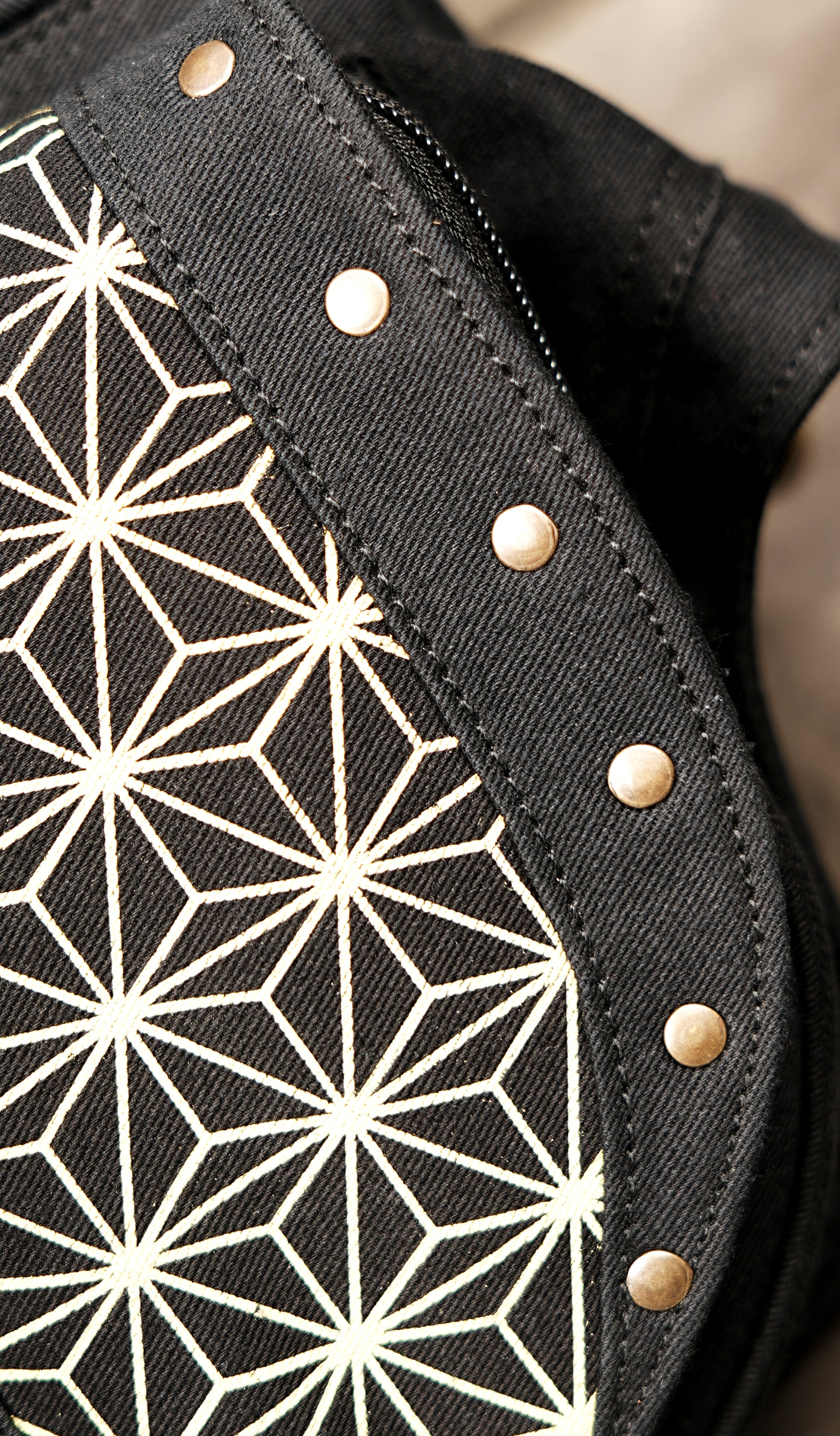 Black Cotton Waist Belt Bag, Geometric Festival Hip Pouch, Lace Up Utility Pack, Unisex Travel Accessory (CTN/AB/WB/1002)