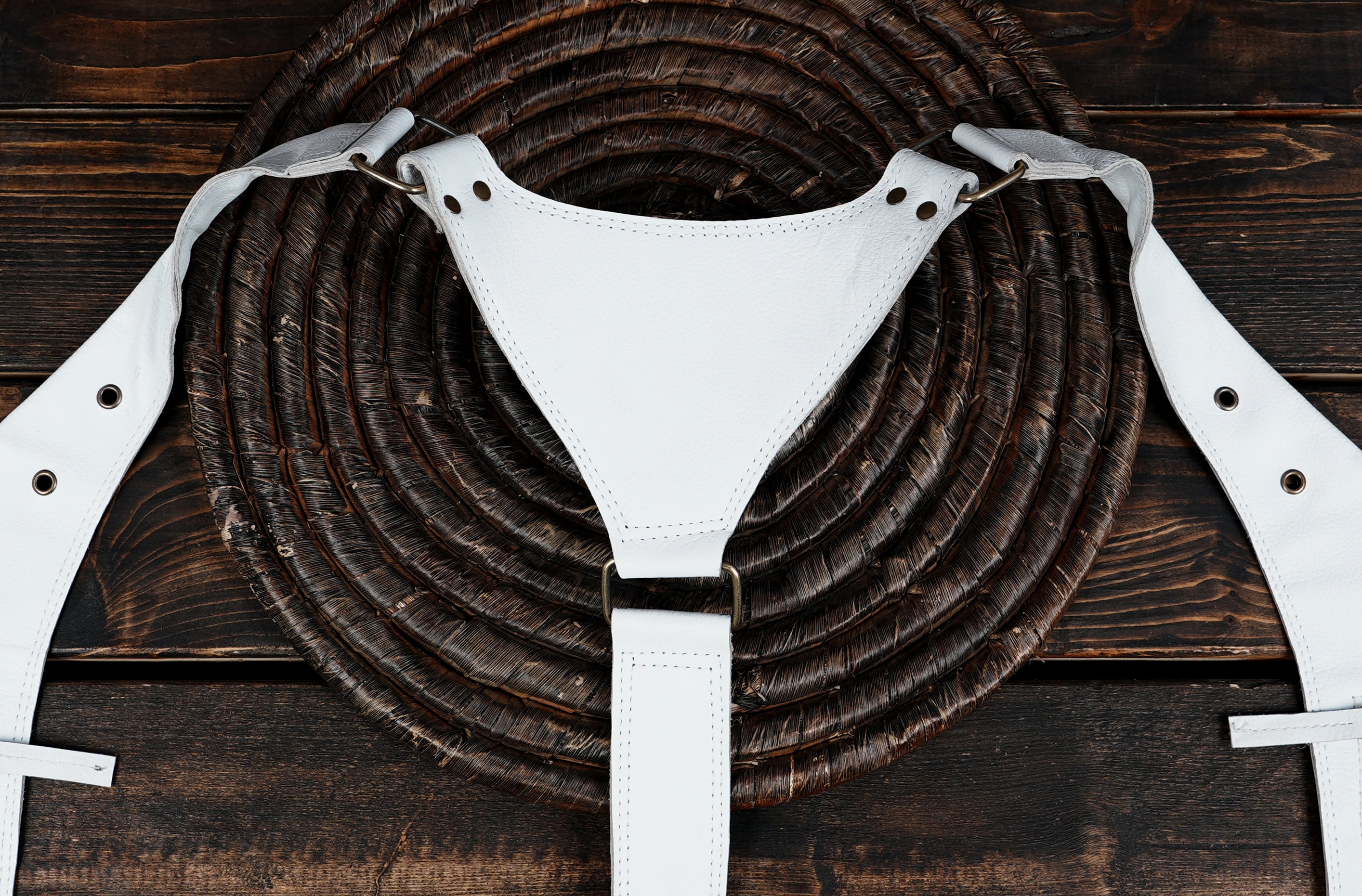 Functional white leather utility holster with metal clips