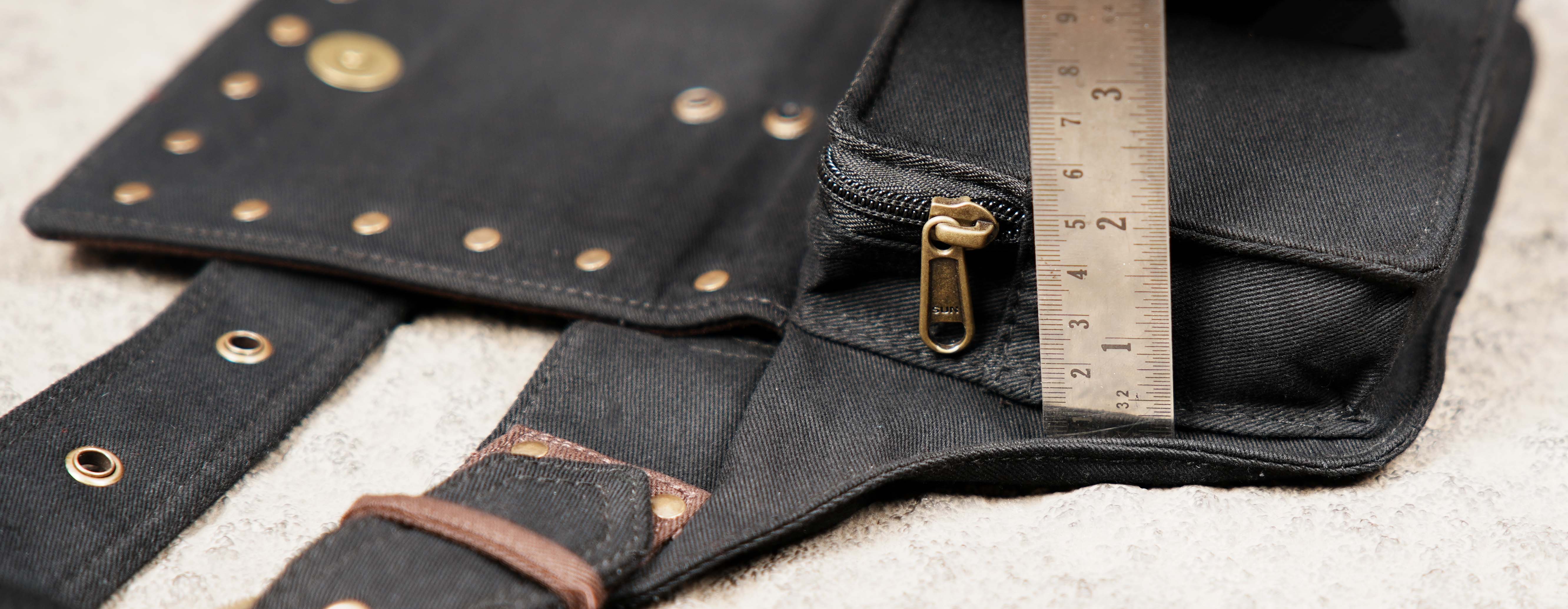 Vintage style cotton hip bag with antique brass hardware