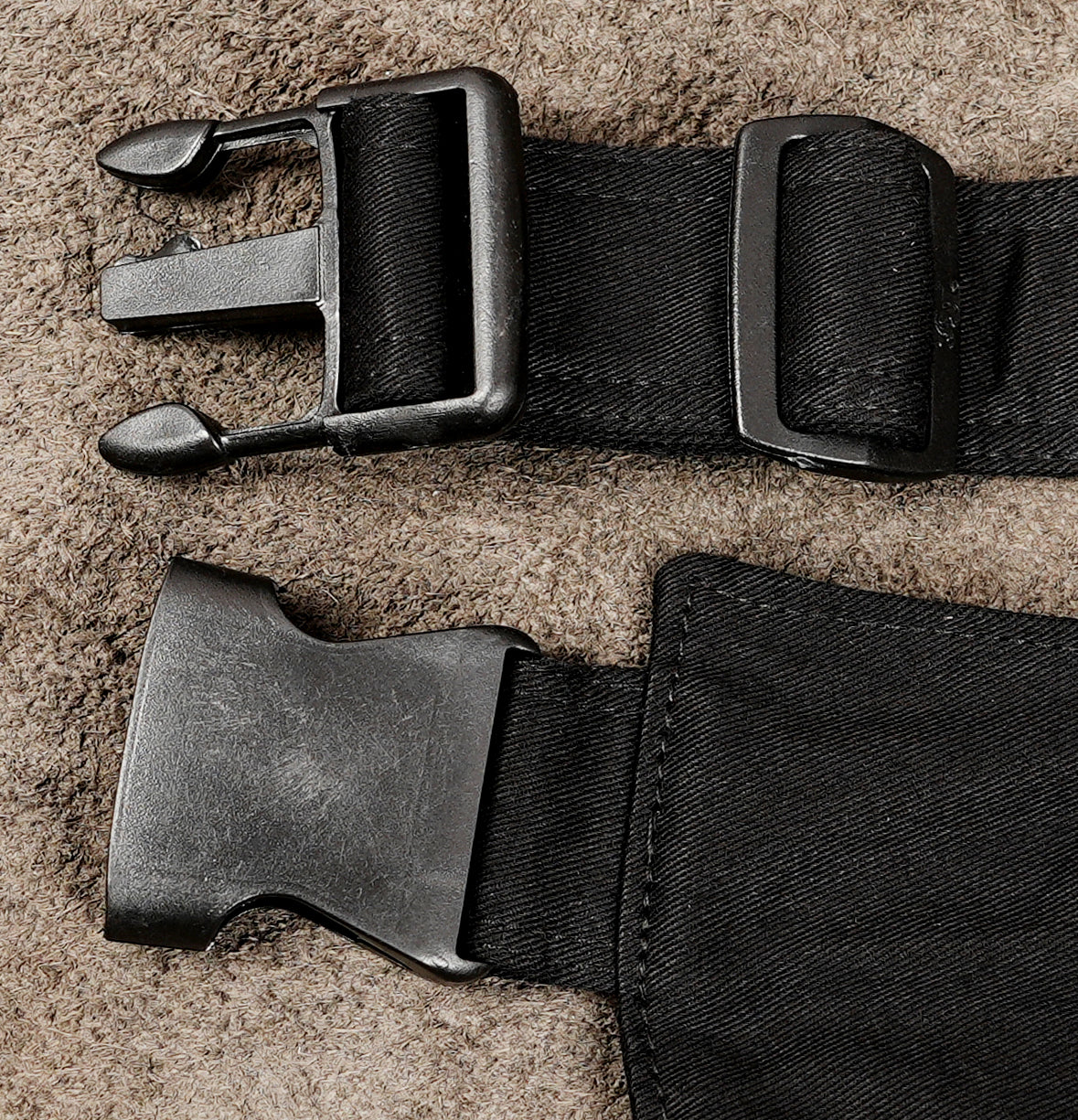 Burning Man utility belt with hip and thigh pockets in black canvas